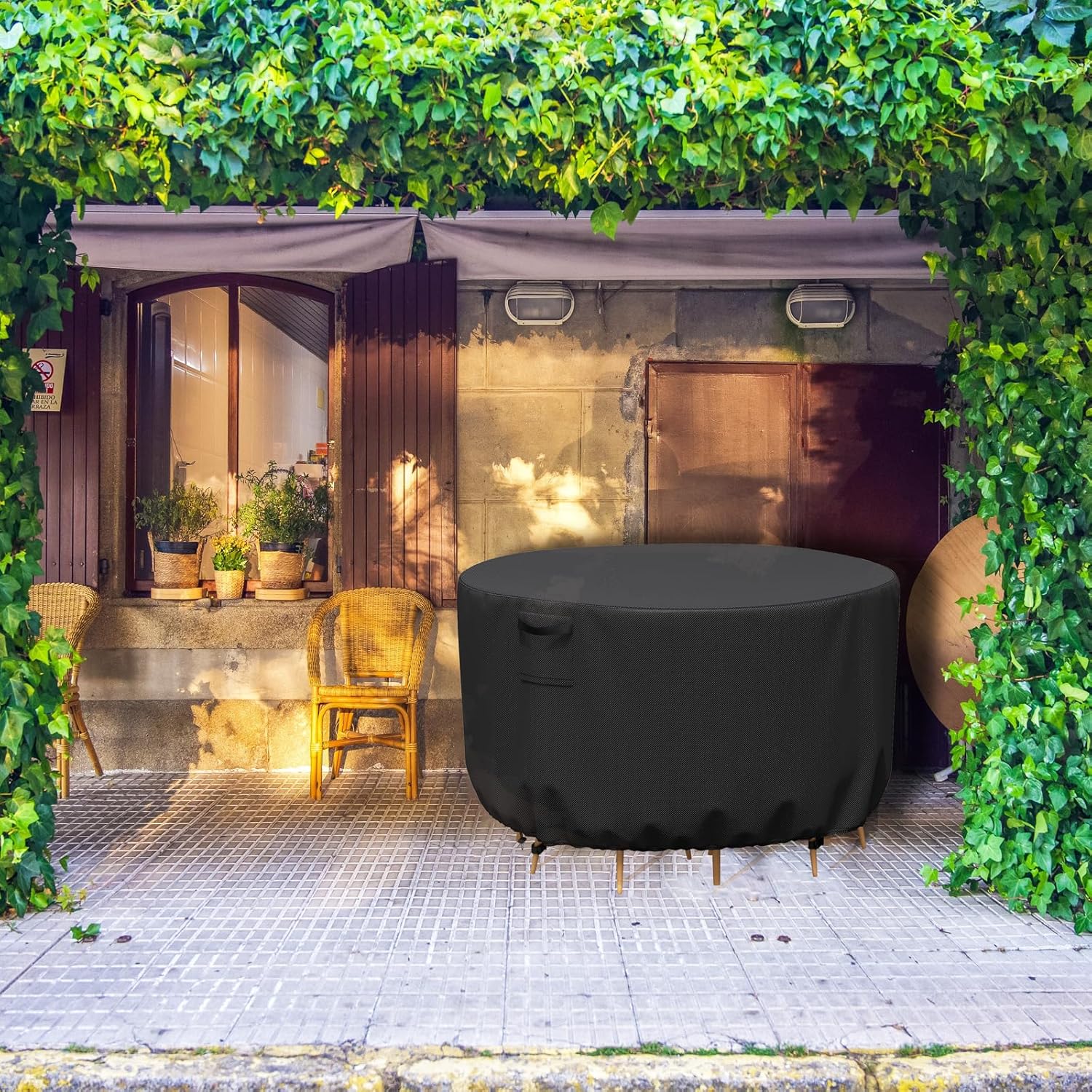 Funda redonda para mesa de exterior, 600D impermeable, resistente al desgarro, funda para muebles de patio y sillas, funda para muebles de exterior,