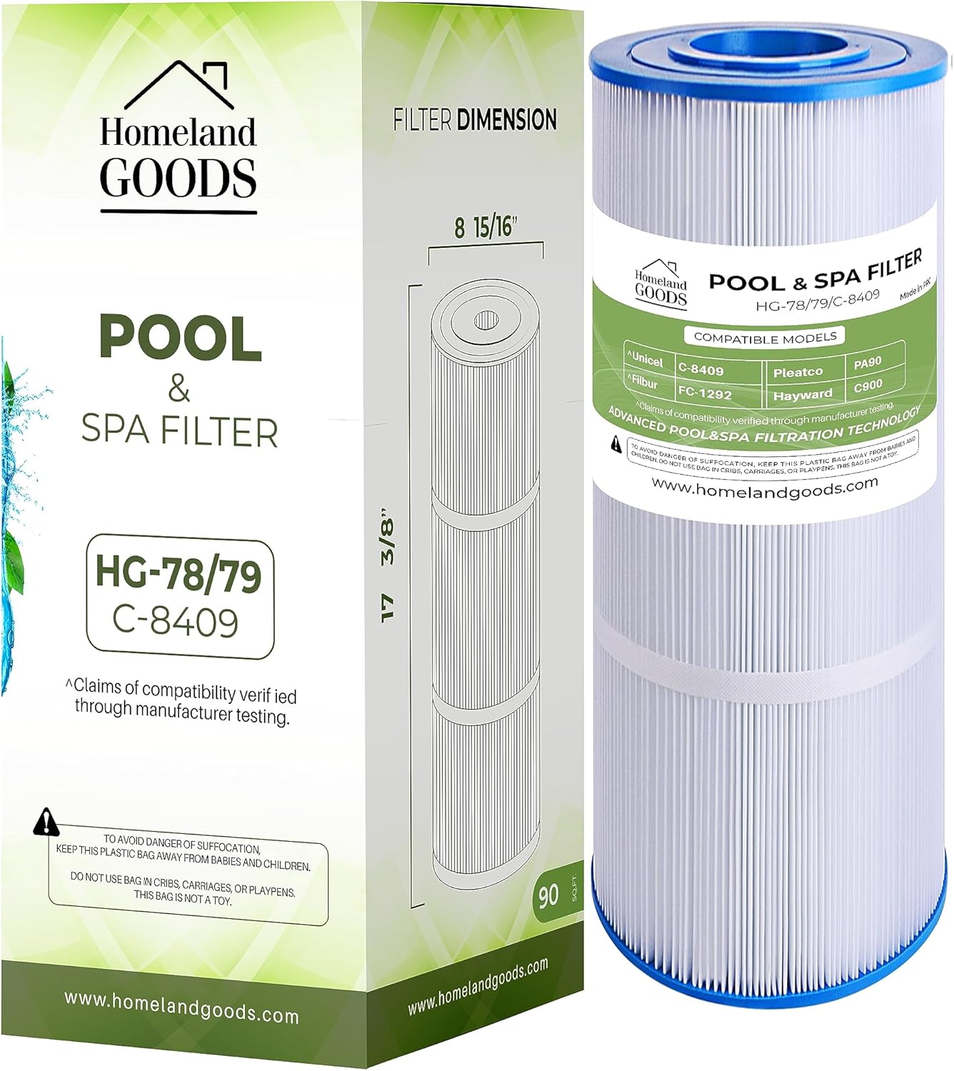 Filtro de piscina PLF90A de repuesto para Hayward C900, CX900RE, Pleatco PA90, Sta-Rite PXC95, Unicel C-8409, Ultral-B6, Filbur FC-1292, PXC95, 90