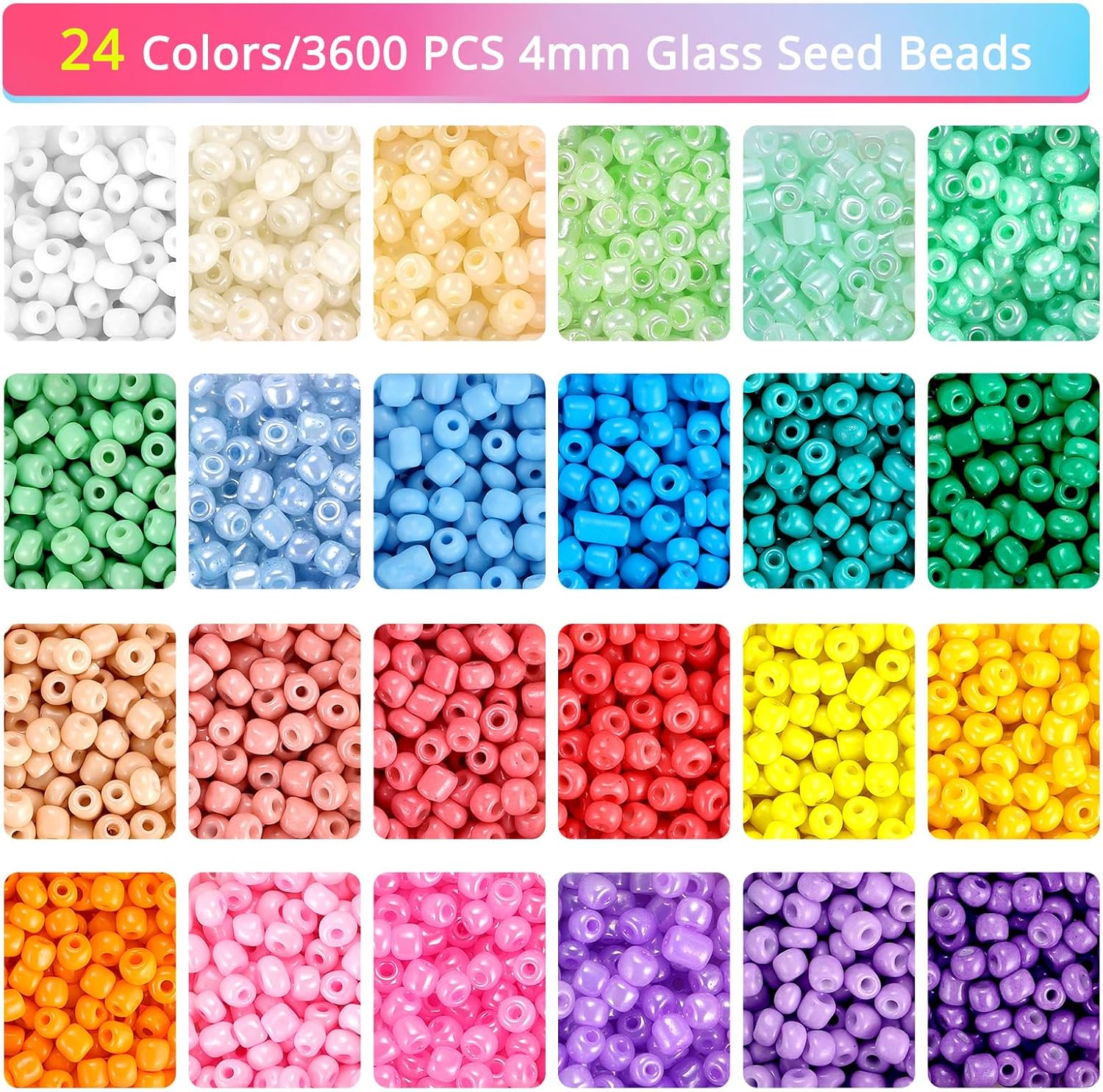 Funtopia Kit de 4000 cuentas de semillas de 0.157 pulgadas para hacer pulseras, cuentas de vidrio pequeñas de 24 colores para hacer joyas, kit de