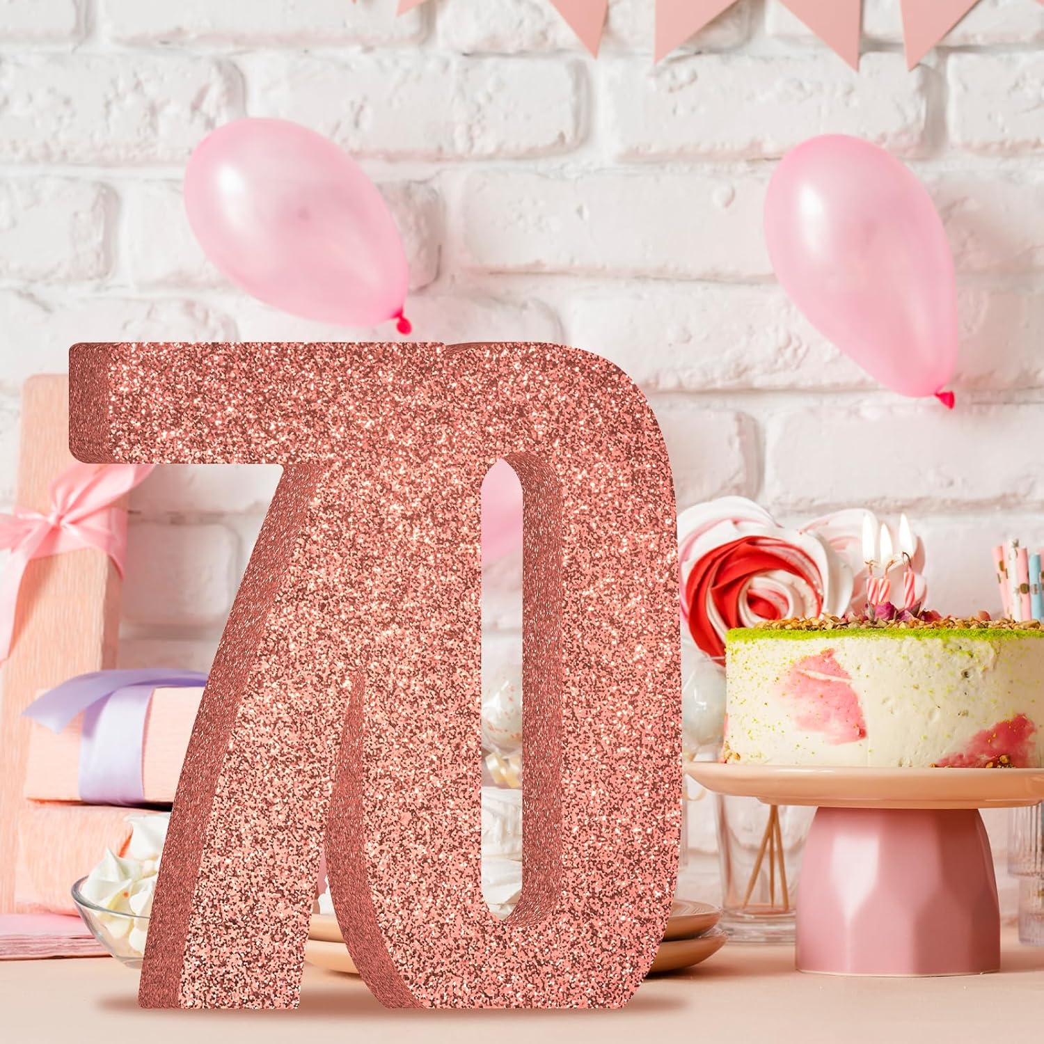 Decoraciones de cumpleaños número 70 para mujer, decoraciones de 70 aniversario, centros de mesa de fiesta de cumpleaños 70 con purpurina de oro