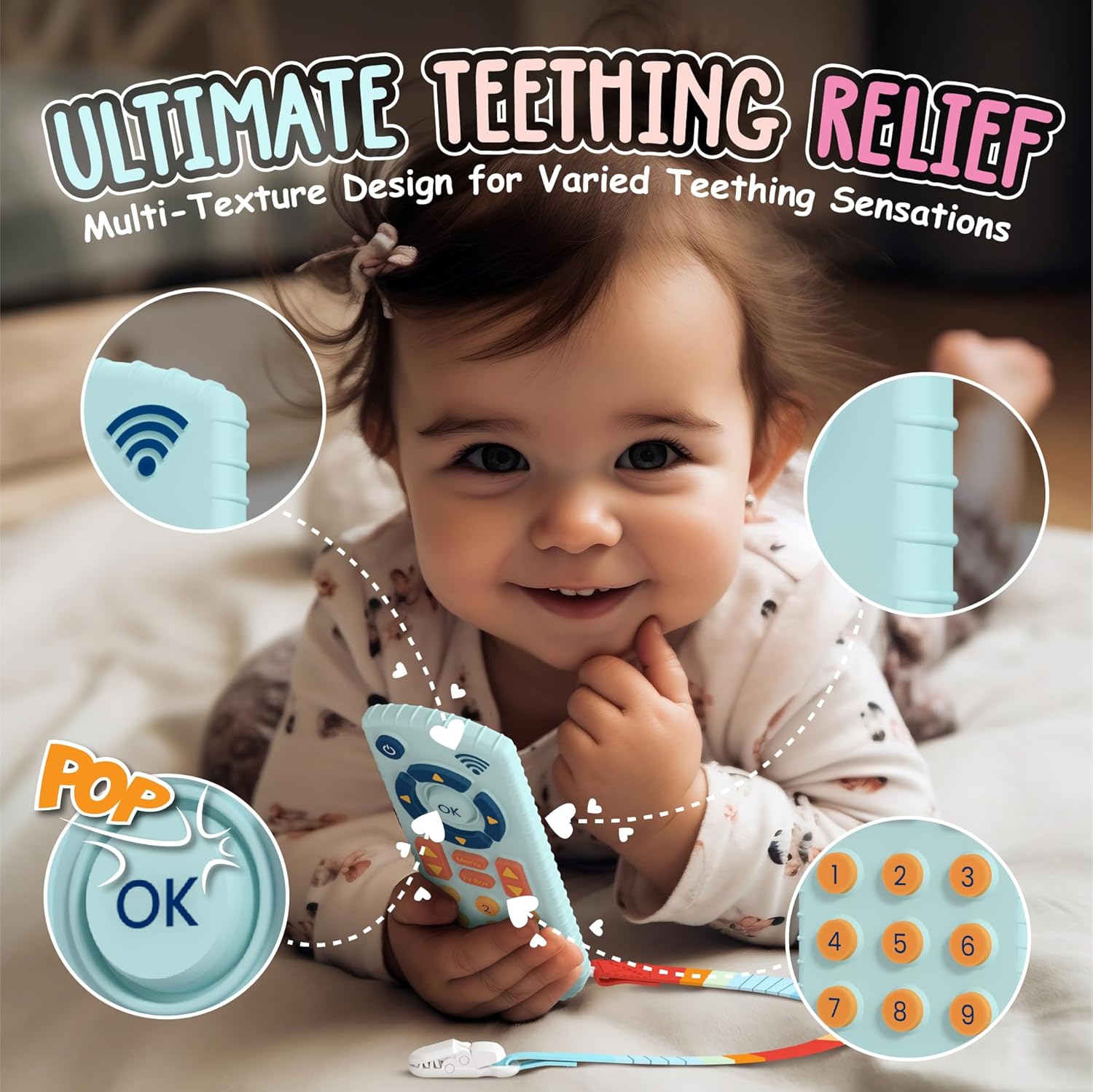 Control remoto de juguete para bebé, control remoto de dentición para bebé, sin BPA y duradero, mordedores para bebés de 0 a 6 meses, mordedores