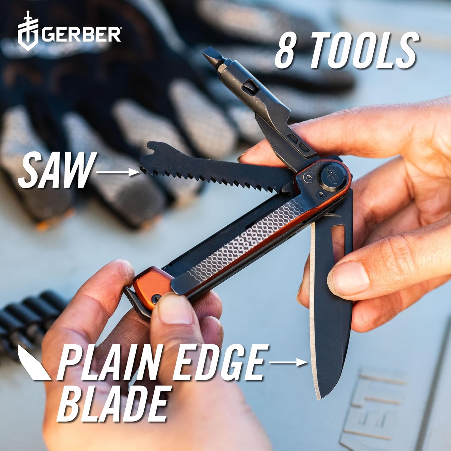 Gerber Gear Armbar Trade – Multiherramienta 8 en 1 – Hoja de borde liso de 2.5 pulgadas, barra de palanca, martillo – Equipo y equipo EDC – Onyx