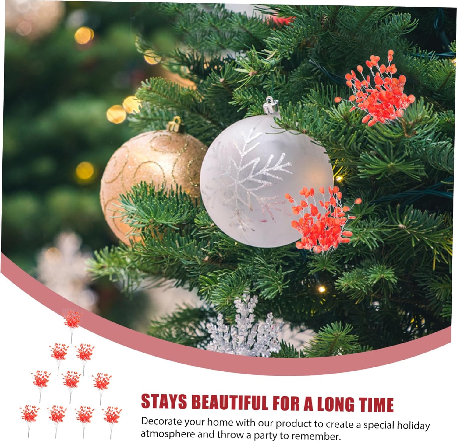 Abaodam 100 piezas de esquejes de árbol de Navidad, coronas de Navidad, palitos artificiales de flores con cuentas florales, tallos de flores de