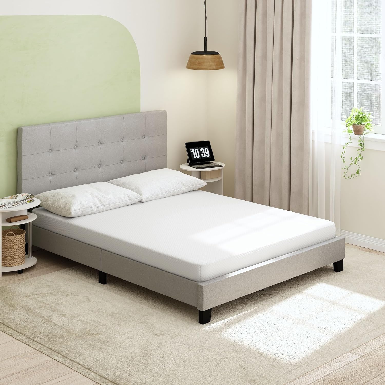Furinno Tidur – Colchón de espuma viscoelástica de gel refrescante, 5 pulgadas, Queen, color blanco