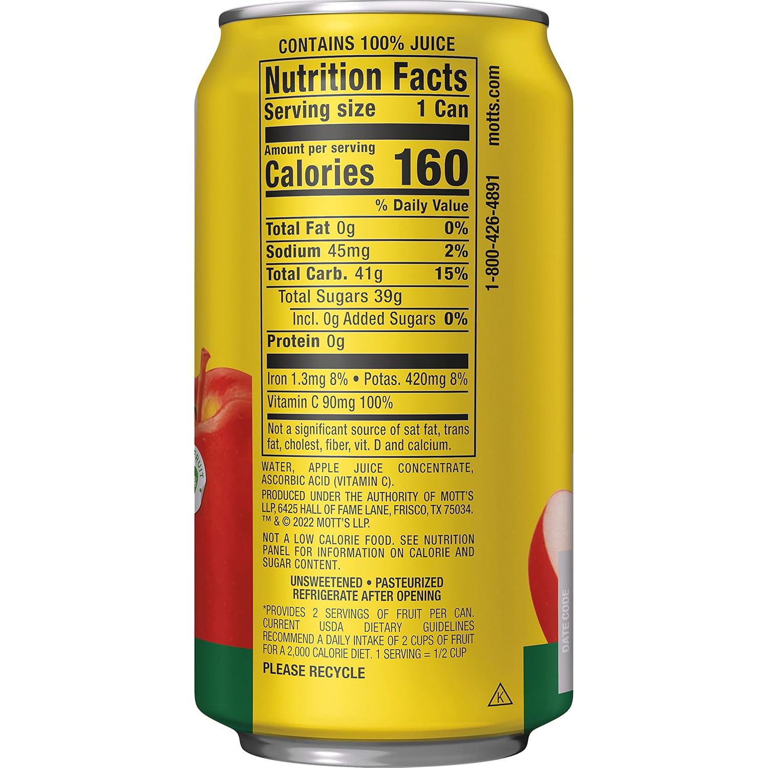Mott’s Jugo de manzana 100% original, lata de 11.5 onzas líquidas