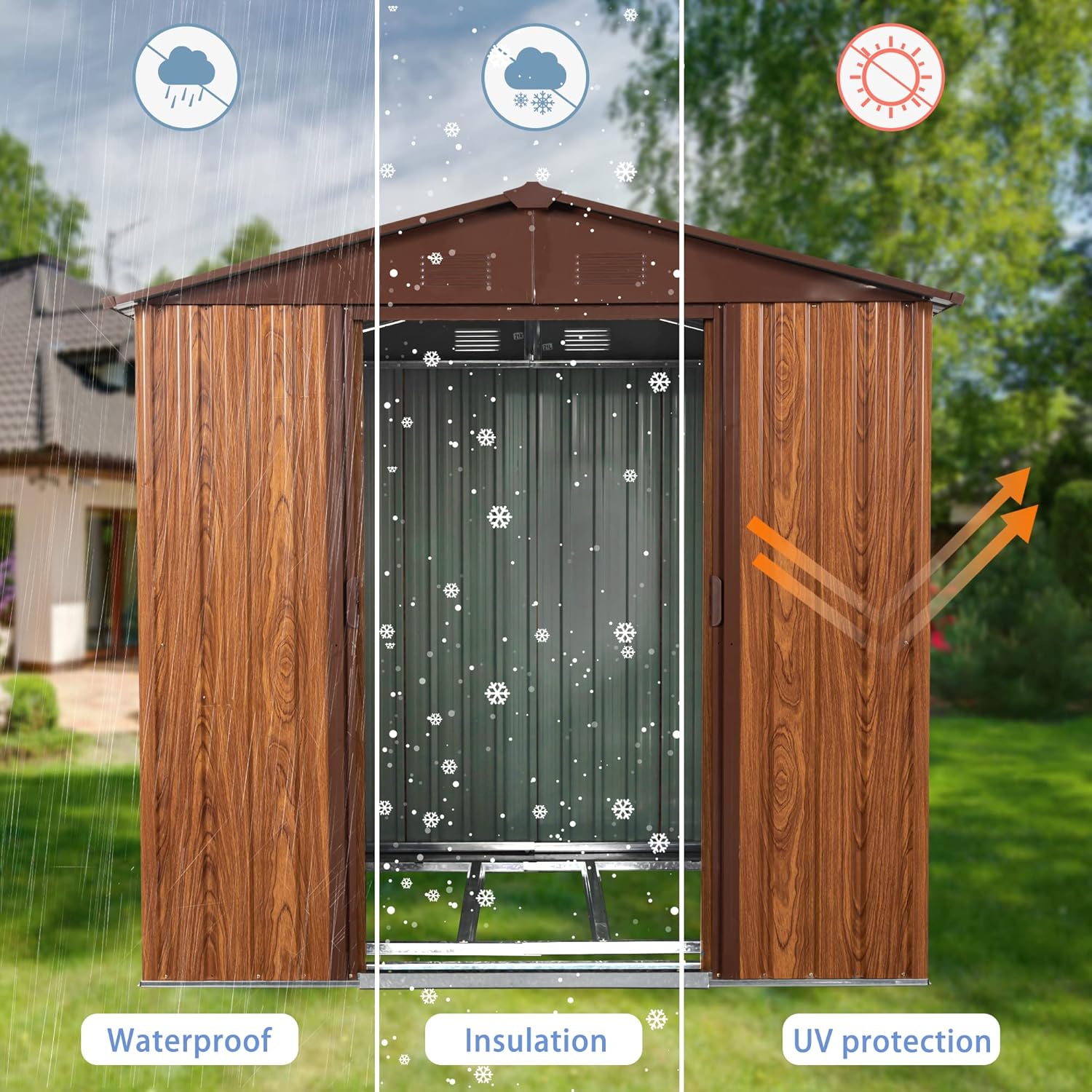 Lifeand Cobertizo de almacenamiento de metal para exteriores de 6 x 6 pies con base de piso de metal con ventana