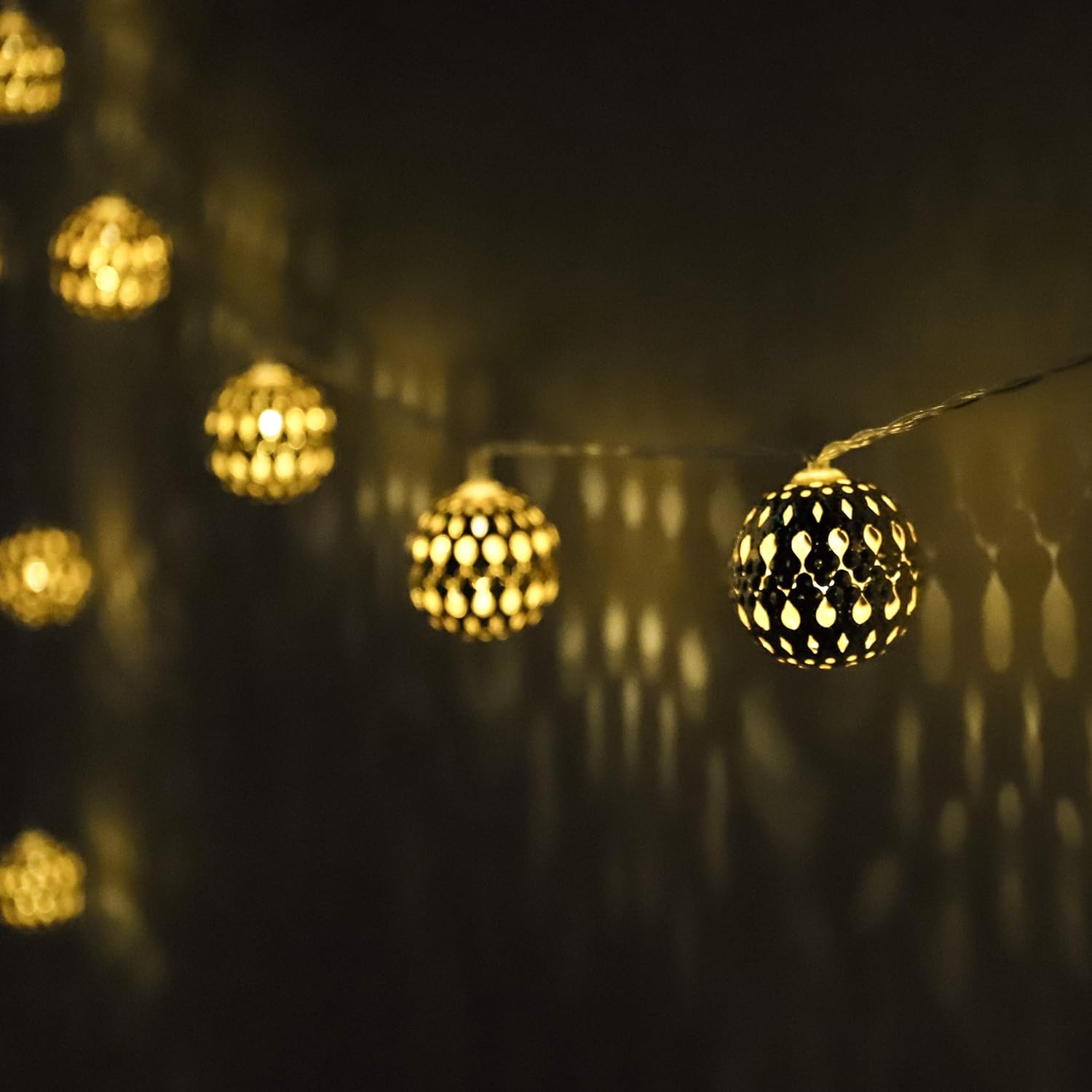 Guirnalda de luces marroquíes alimentadas por pilas, 40 luces LED plateadas con temporizador, luces blancas cálidas para bodas, vacaciones,