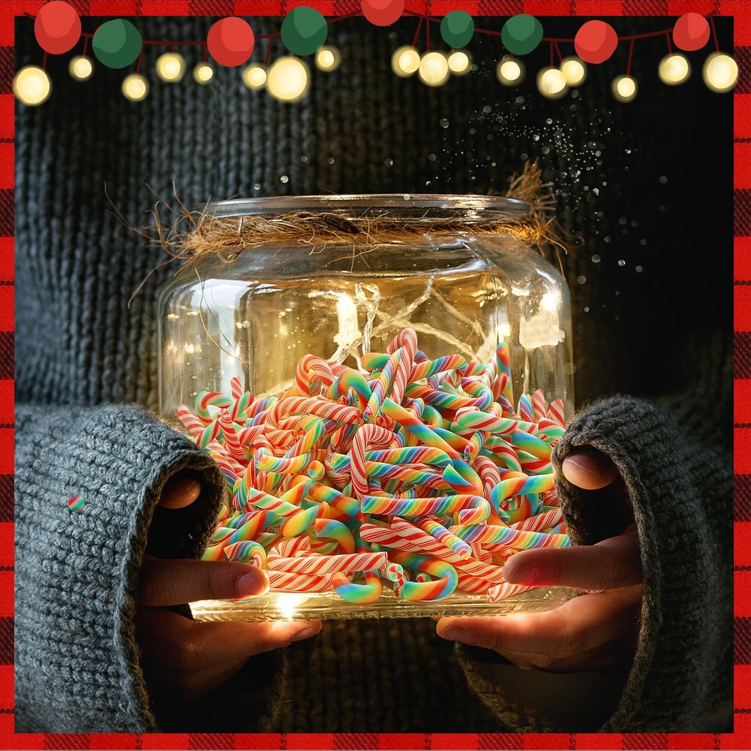 300 piezas de decoración de bastones de caramelo de Navidad, manualidades, arcoíris, mini bastón de caramelo sintético, sin agujero, decoración de