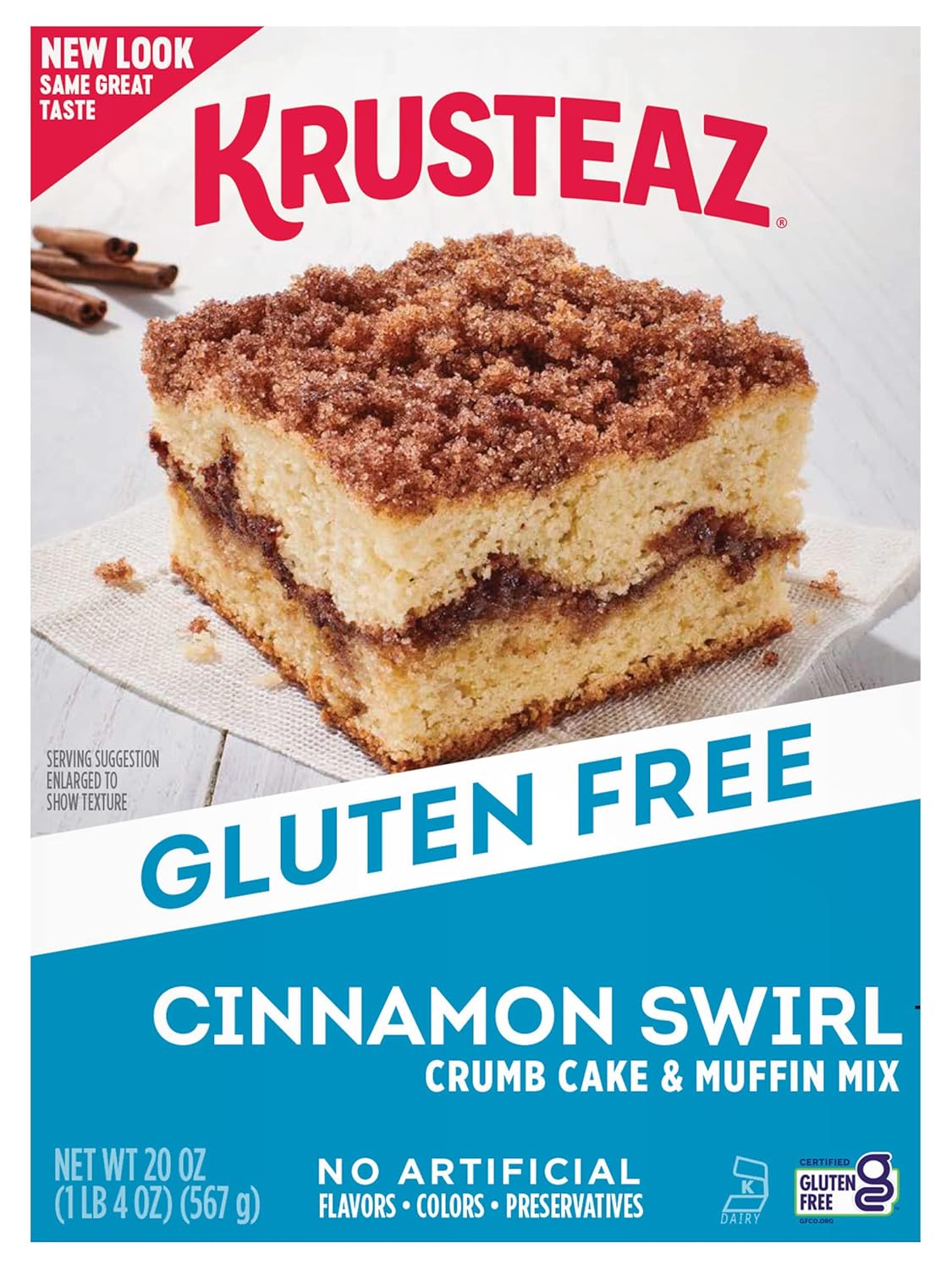 Krusteaz Mezcla para hornear sin gluten, mezcla de pastel de migas y muffins de canela en remolino, sin gluten, sin sabores, colores o conservantes