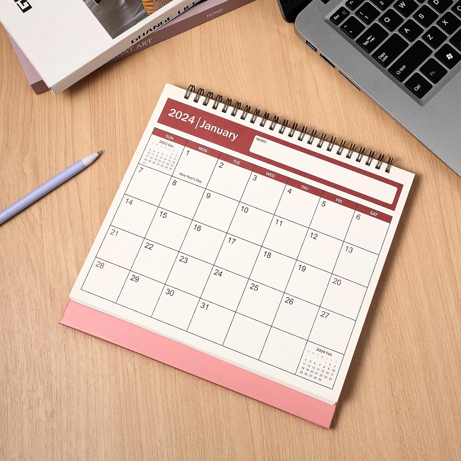 NUOBESTY Calendario de escritorio 2024-2025 de pie, calendario de escritorio, calendario de papel, calendario diario, páginas mensuales, calendario