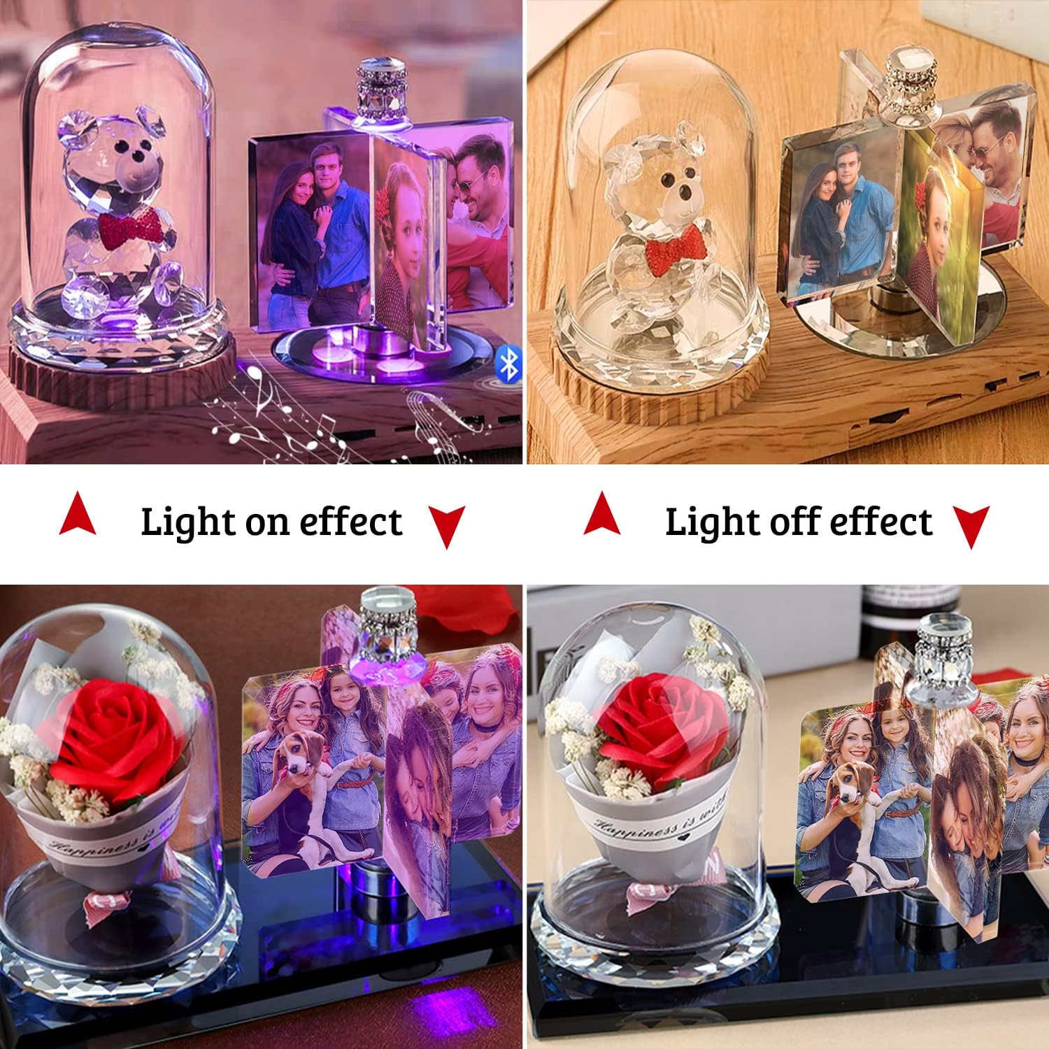 Marco de fotos personalizado en forma de corazón de cristal en forma de corazón de luz de noche de cristal Familia Bebé Madre Amante Daddy Day