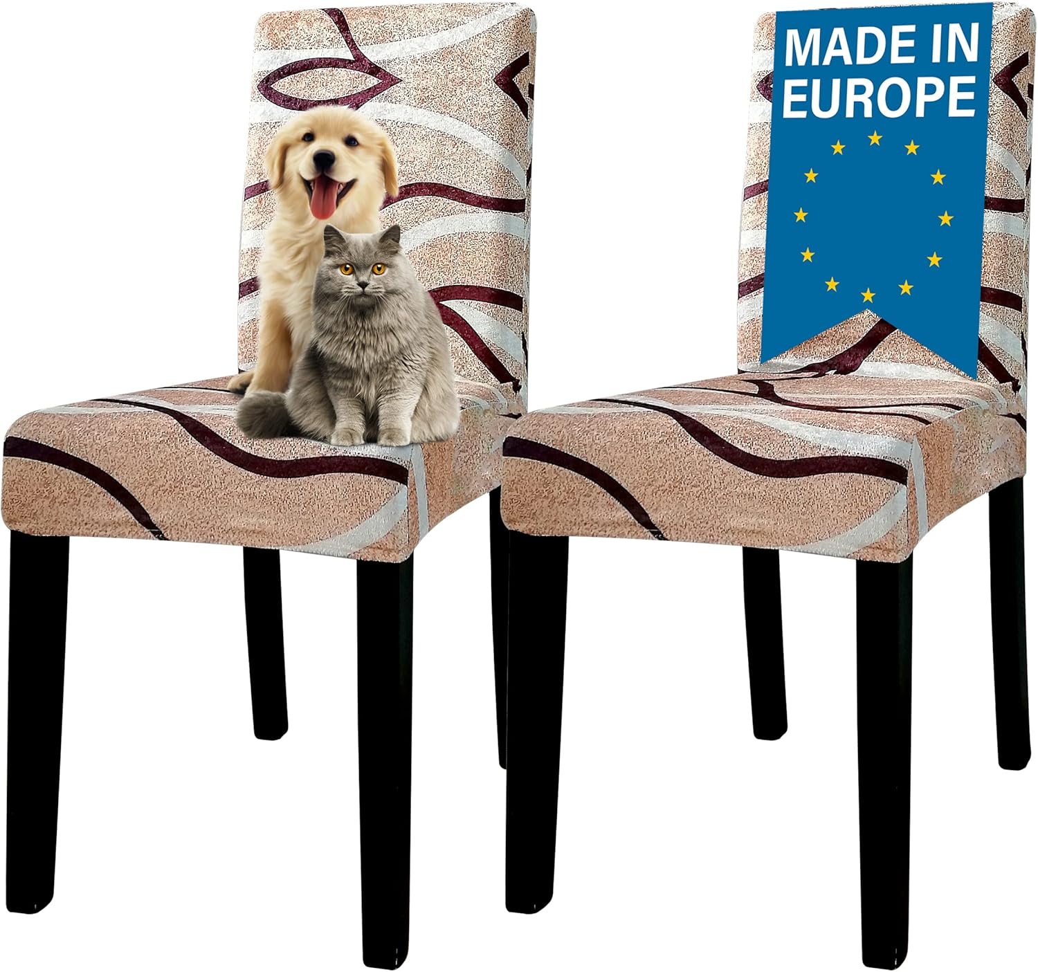 Juego de 2 fundas de terciopelo para sillas de comedor, fabricadas en Europa, elegantes diseños de tela, fundas elásticas de elastano, fundas de