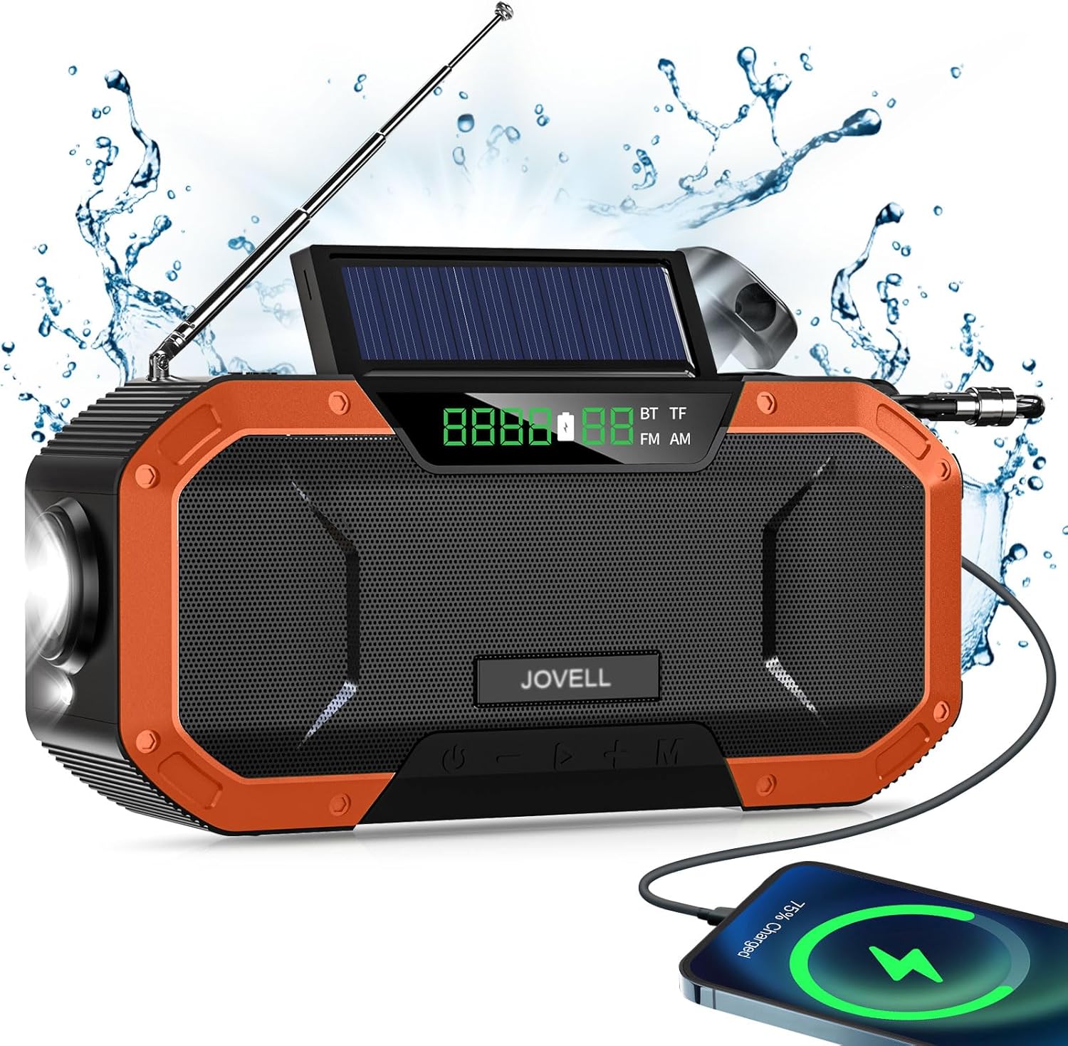 Radio meteorológica de emergencia Altavoz Bluetooth, radio digital portátil NOAAAMFM con linterna LED, lámpara de lectura, radio de alerta