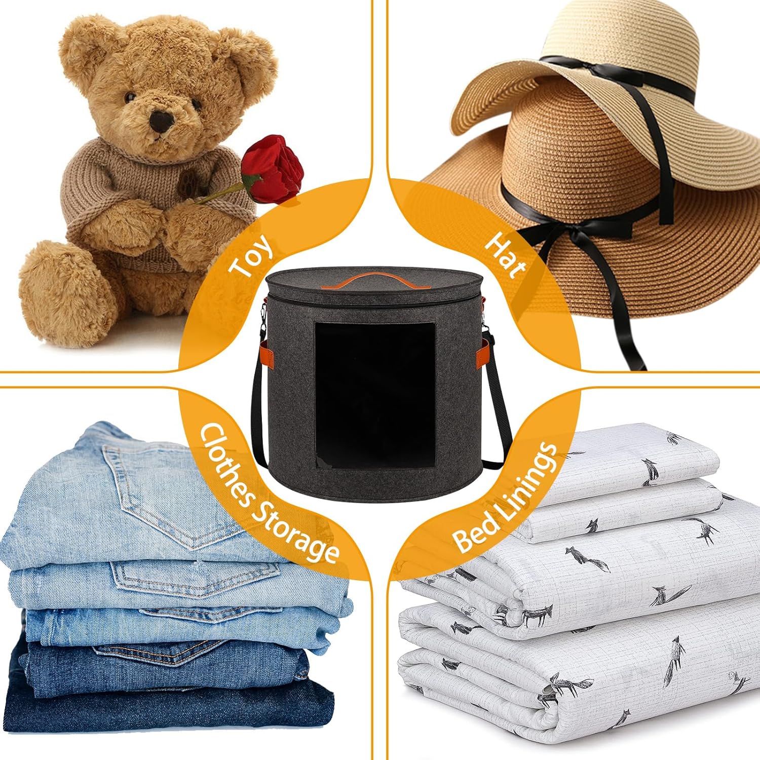 kushon Oversized Hat Storage Box for Women & Men19″ D x 17″ H Cowboy Hat Boxes with 1 Wood Hook Felt travel Round Hat Organizer Box with Dustproof