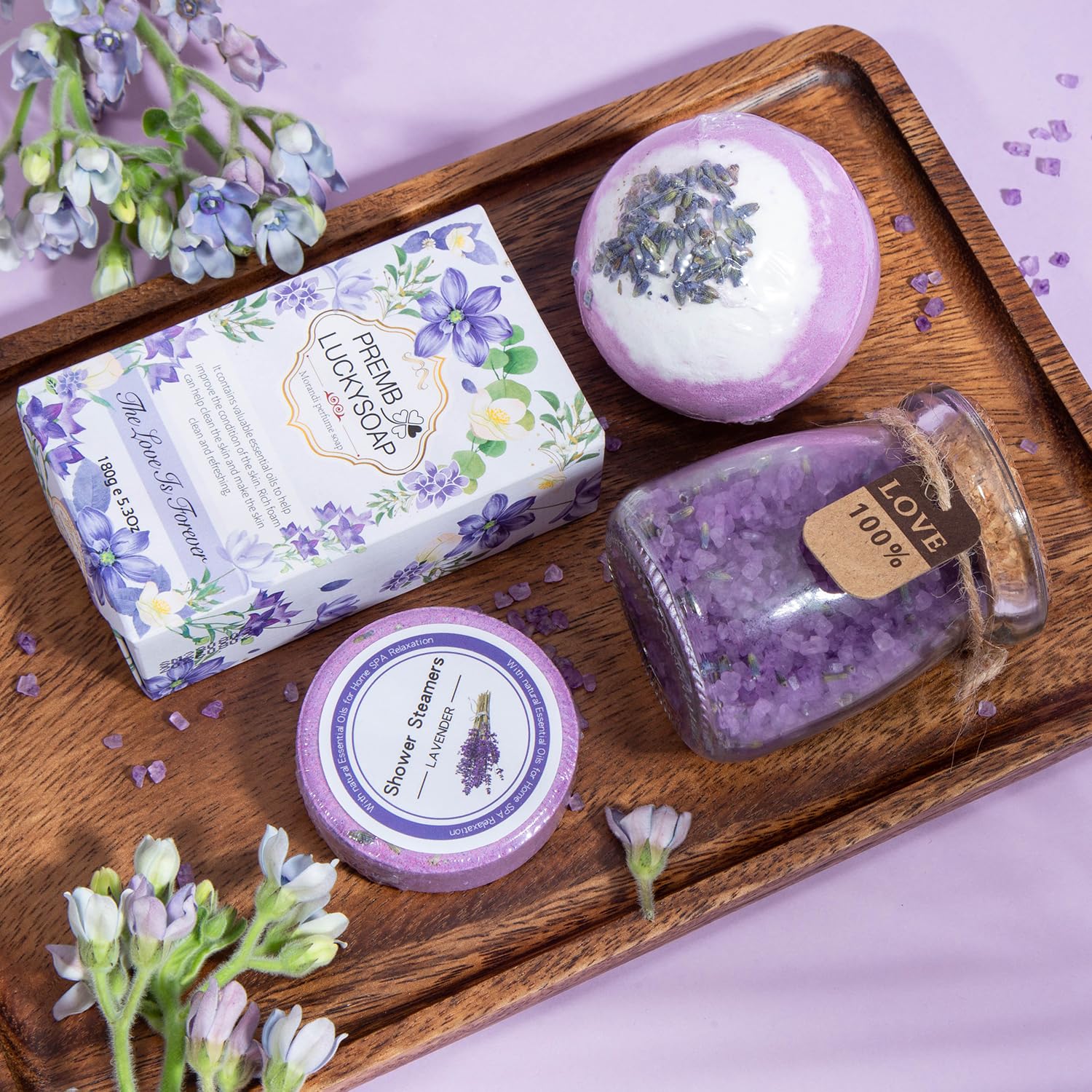 Regalos de cumpleaños para mujeres, regalos para ella, cesta de regalo morada para mujeres, feliz cumpleaños, lavanda, juego de regalo relajante,