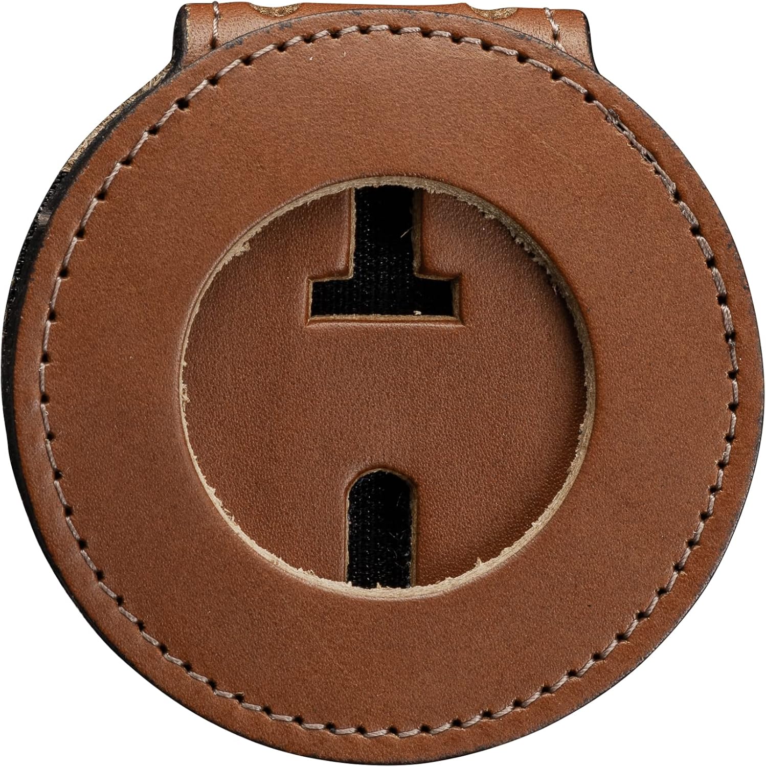 Perfect Fit Shield Wallets Soporte para insignia de cinturón de Texas Ranger con cadena para el cuello y clip para cinturón de cuero marrón (Cutout