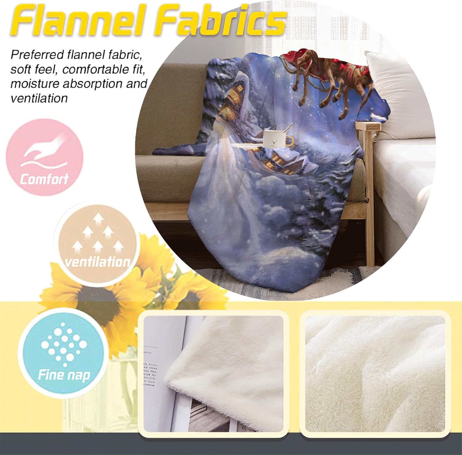 Manta de felpa de Papá Noel, manta de Navidad y manta cálida para sofá, dormitorio, dormitorio, 50 x 40 pulgadas
