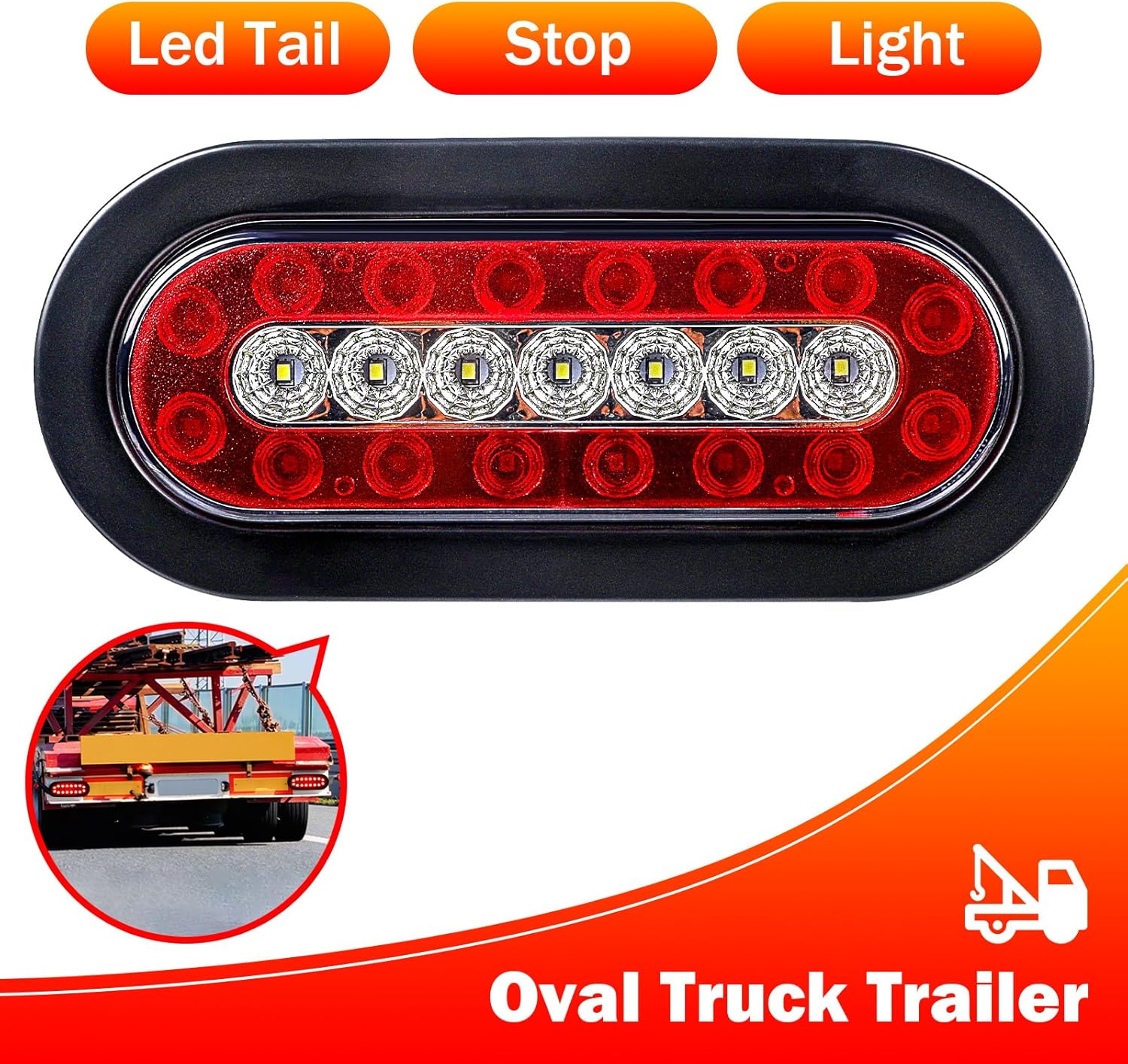 2 luces traseras LED ovaladas rojas de 6 pulgadas, luces de remolque IP67, impermeables, luces de freno para camión, RV, barco, autobús, remolque,