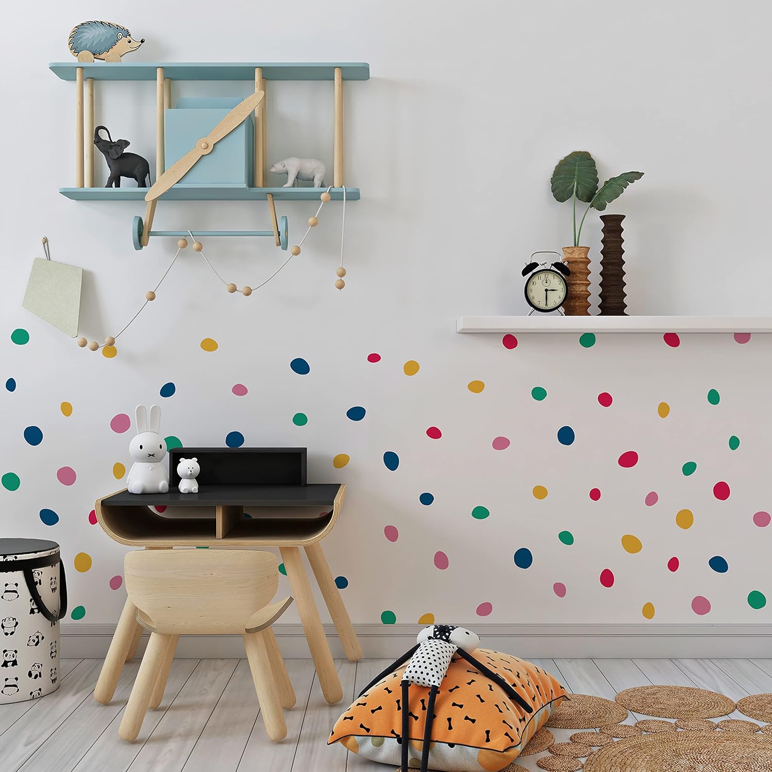 130 calcomanías de pared de lunares coloridos dálmatas para pared de niños, dormitorio, sala de estar, aula, sala de juegos, decoración de