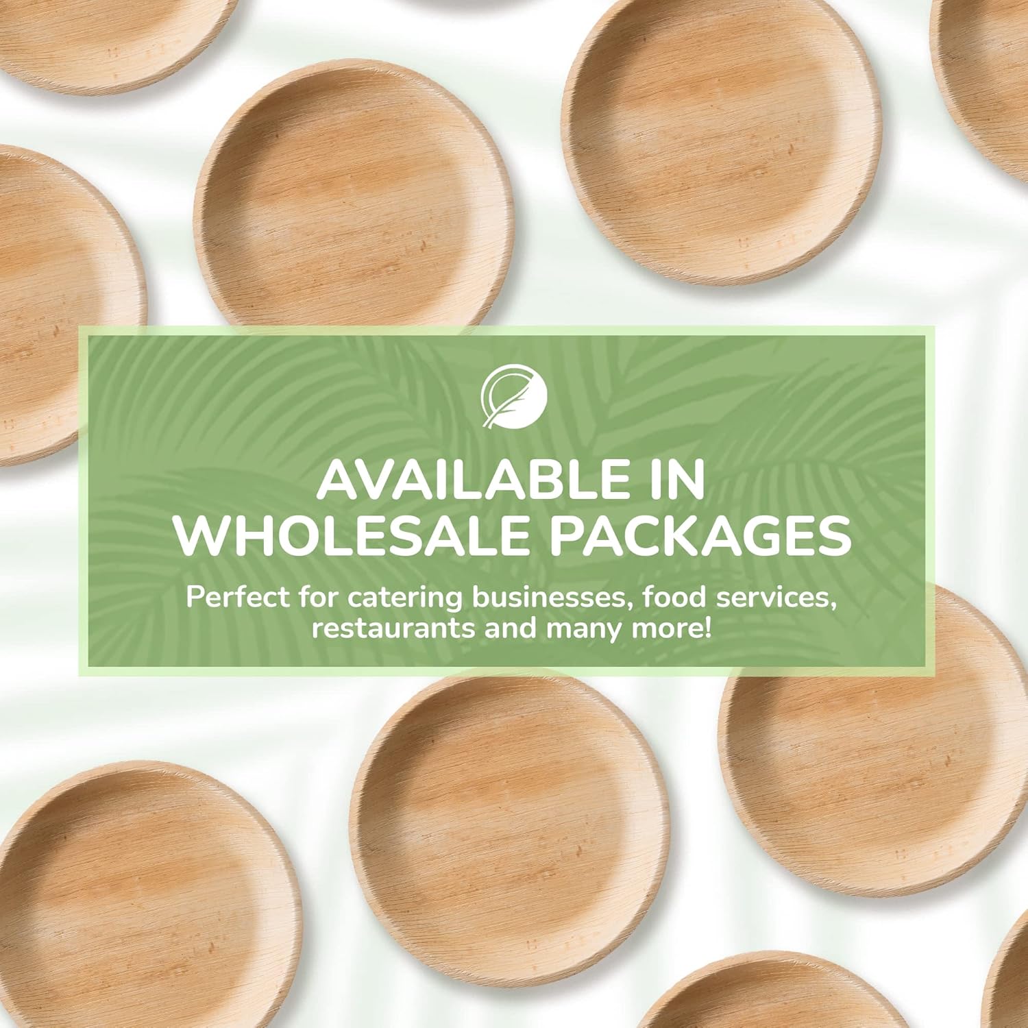 TCC – Platos llanos grandes de hoja de palma de 10 pulgadas, 50 piezas, 1 pulgada de profundidad, redondos, estilo bambú y madera, biodegradables,
