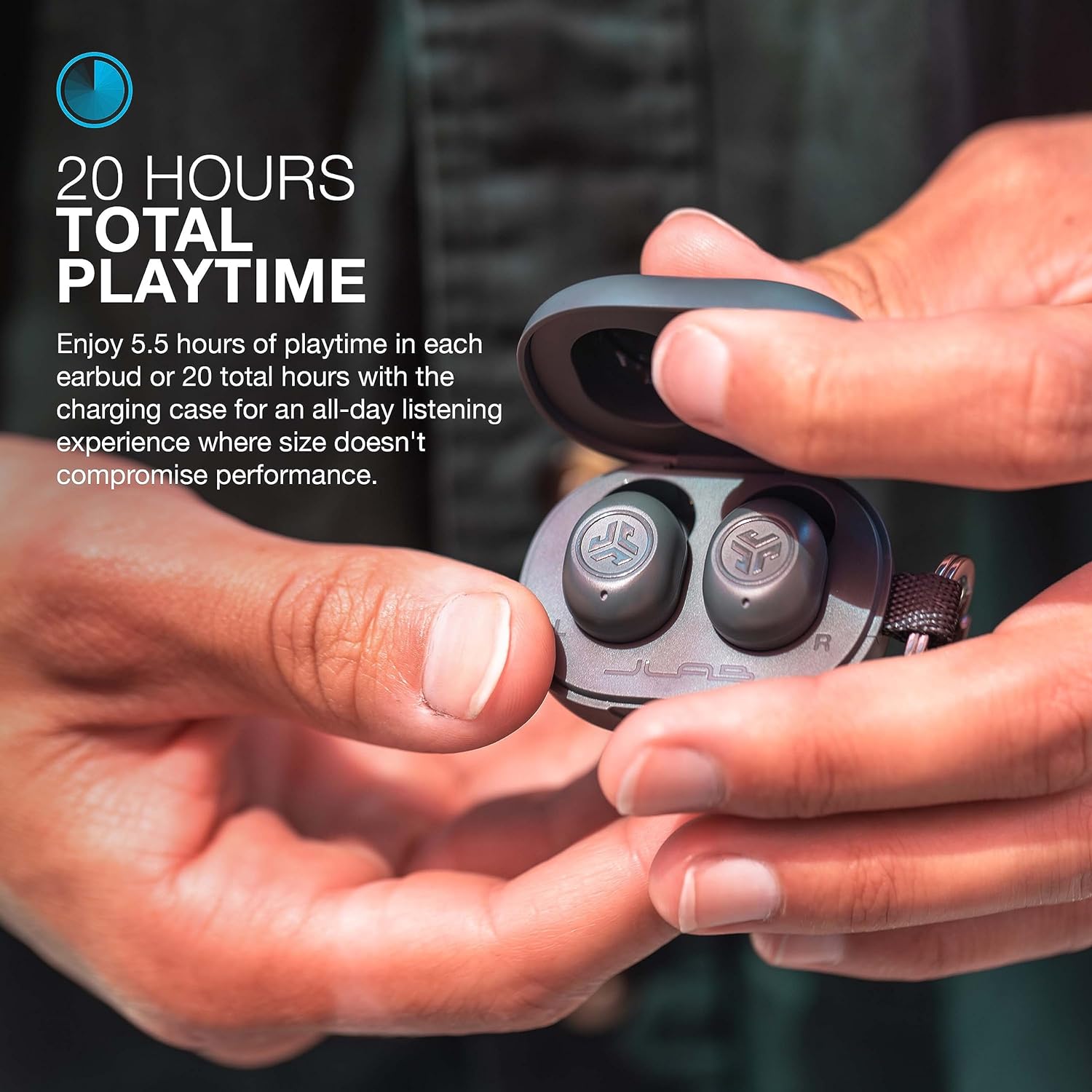 JLab JBuds Mini Auriculares Bluetooth inalámbricos + funda de carga, salvia, IP55 a prueba de sudor y polvo, Bluetooth multipunto, audio consciente,