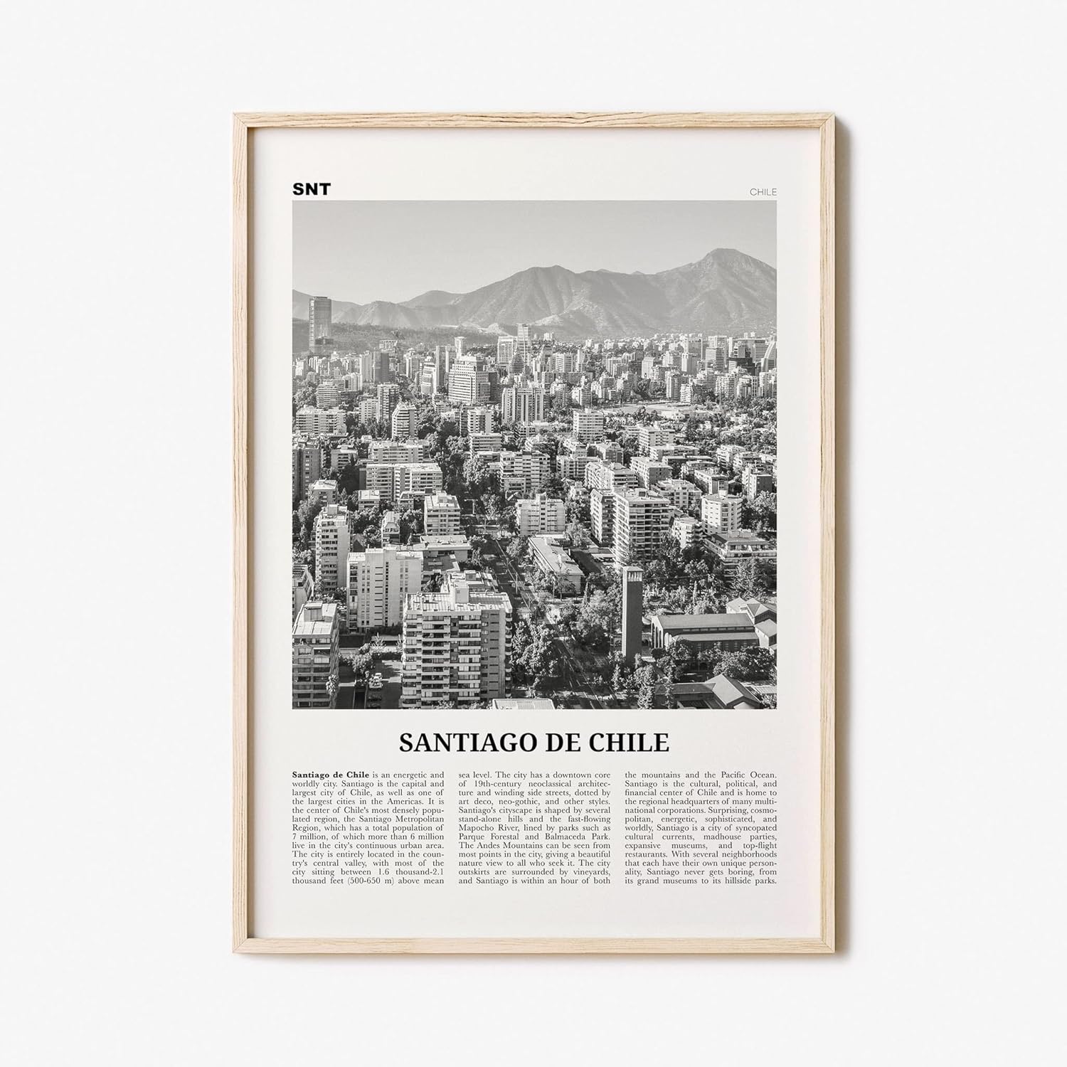 Santiago De Chile Print Black And White, Santiago Wall Art, Santiago Poster, Santiago Photo, Chile, Santiago De Chile, South America