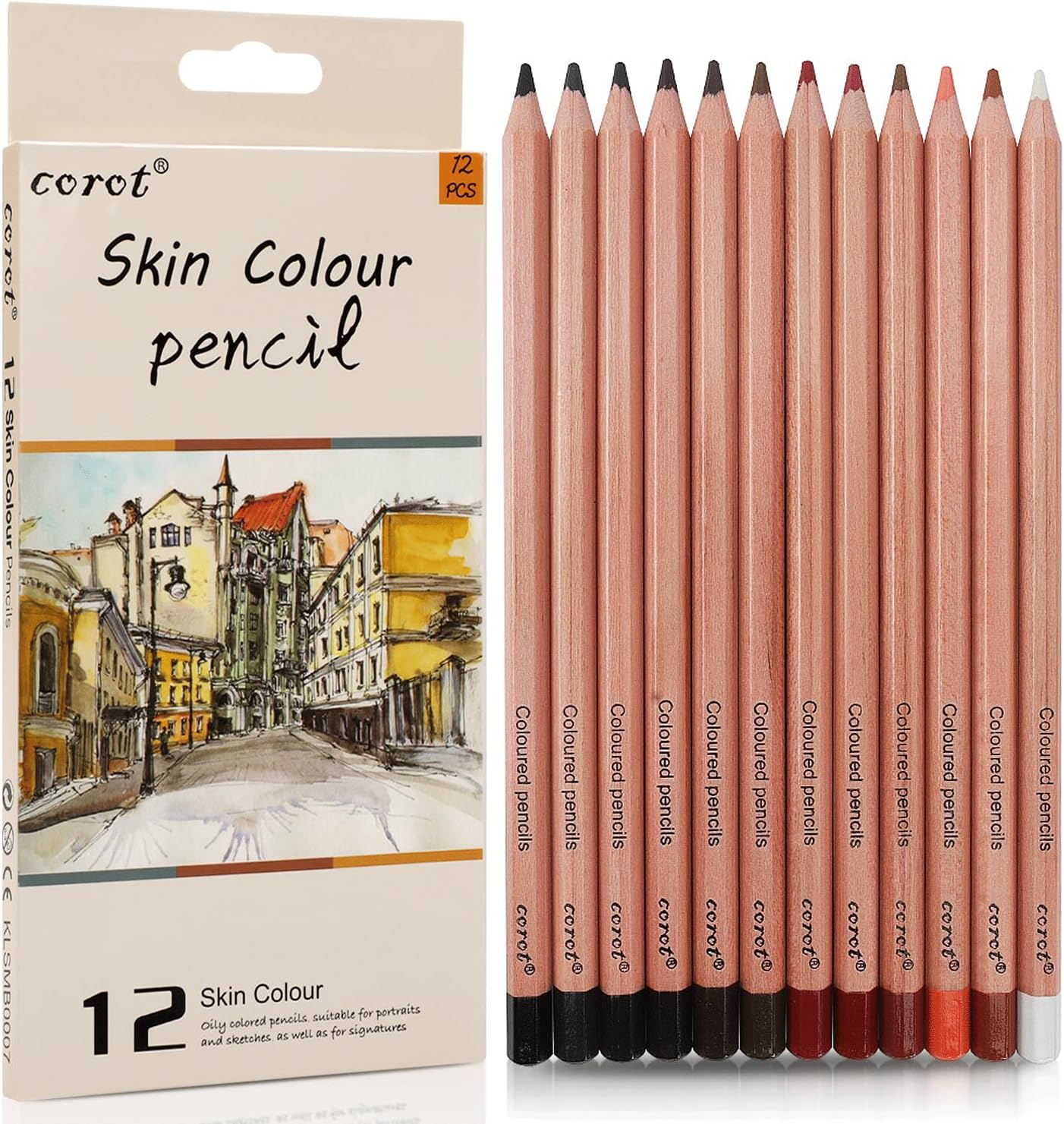 Lápices de colores de tono de piel, 12 colores pastel, juego de lápices para adultos, dibujos, bocetos, sombreado, lápices de carbón Skintone para