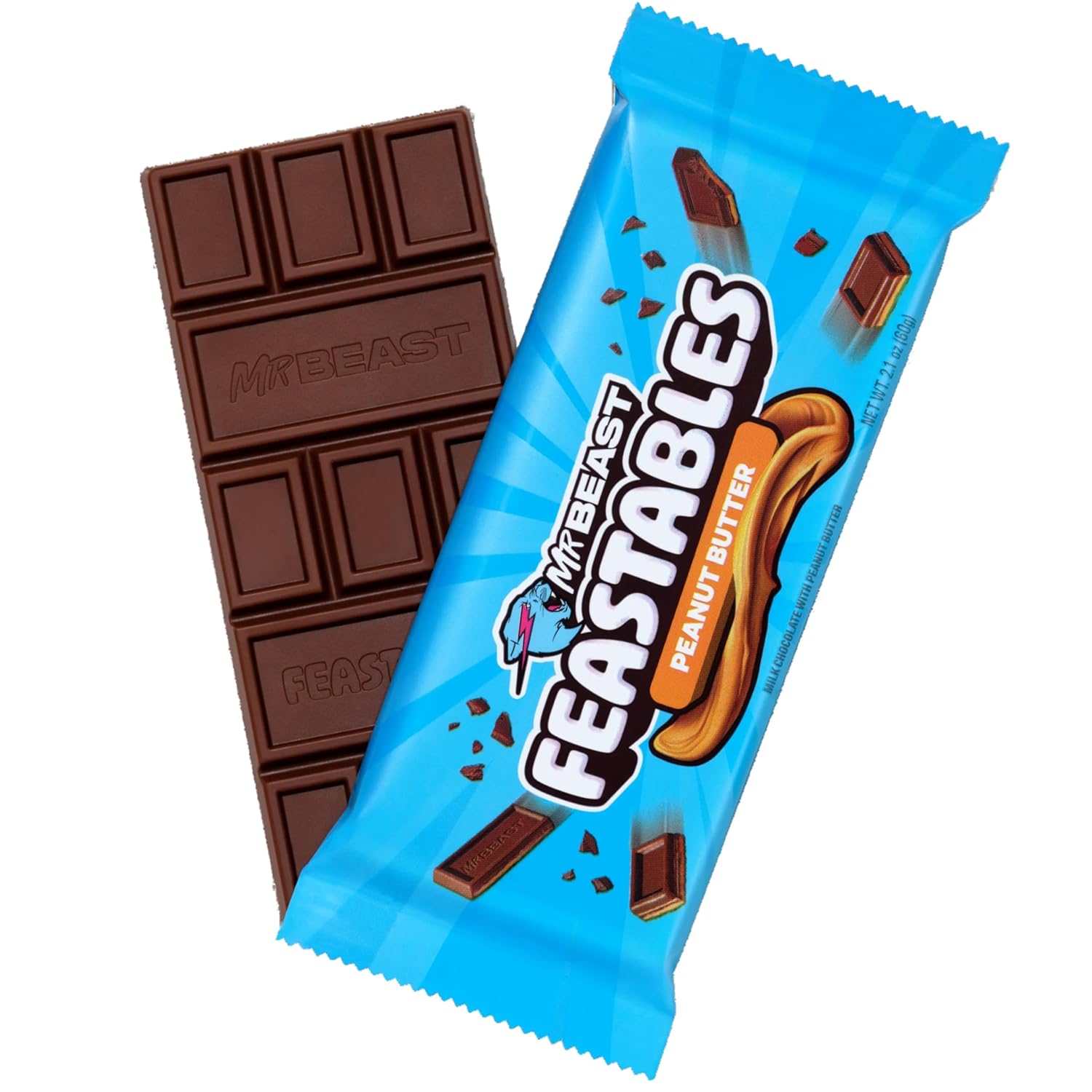 New Feastables Beast Bar – Barra de chocolate con leche con mantequilla de maní, chocolate con leche y almendras, chocolate con leche (3 barras)