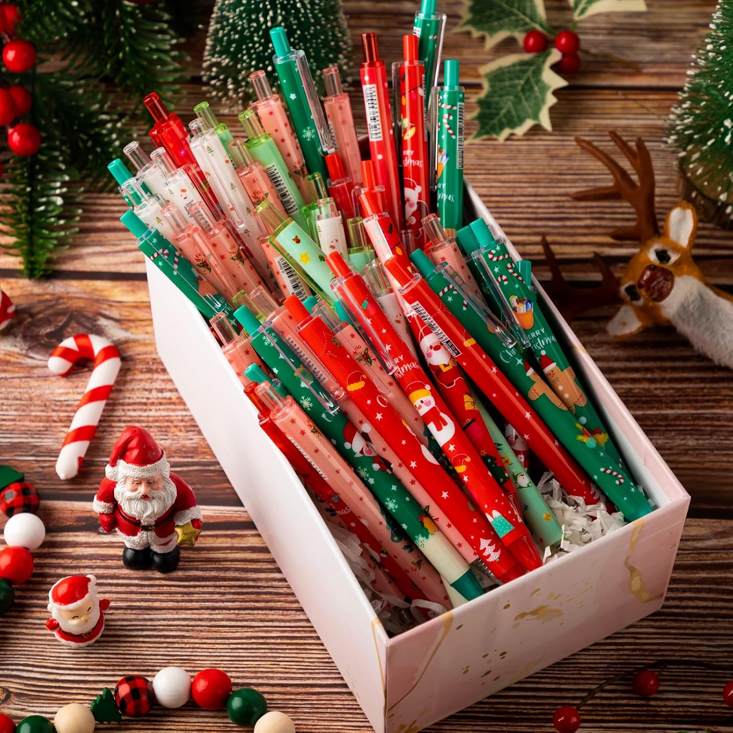 Yeaqee 240 bolígrafos de Navidad a granel retráctiles de Navidad a granel, bolígrafos de tinta de gel, bolígrafos de tinta de gel de dibujos