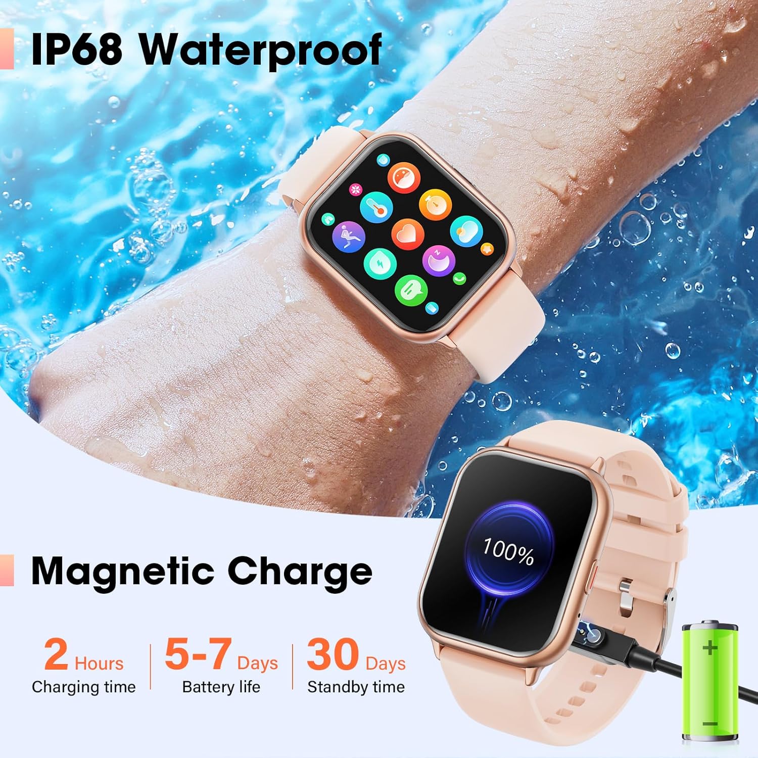 Smart Watch for Men Women Android Phones iOS(AnswerMake Calls), 1.85″ Fitness Tracker Watch Smartwatch with Heart Rate Sleep Monitor, IP68