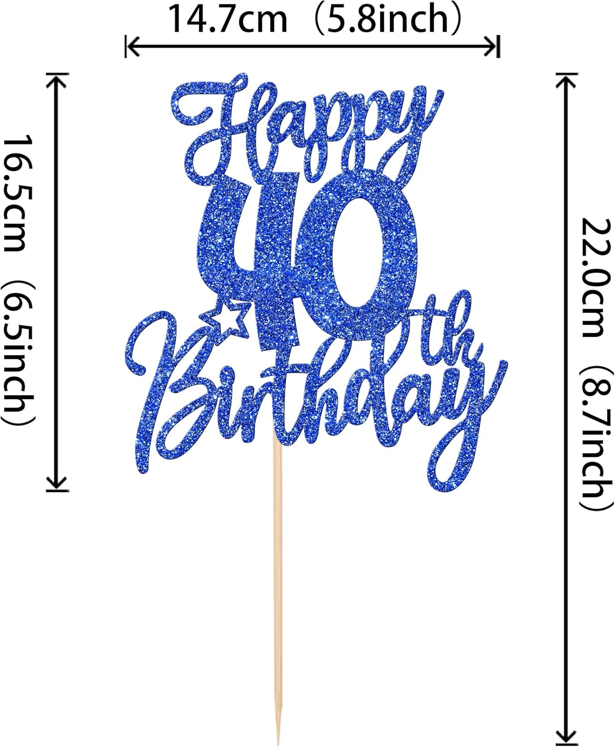 1 pieza de decoración de pastel de feliz cumpleaños 40 con purpurina y saludos a 40 años, selección de pastel de cuarenta y hola 40, fabulosa