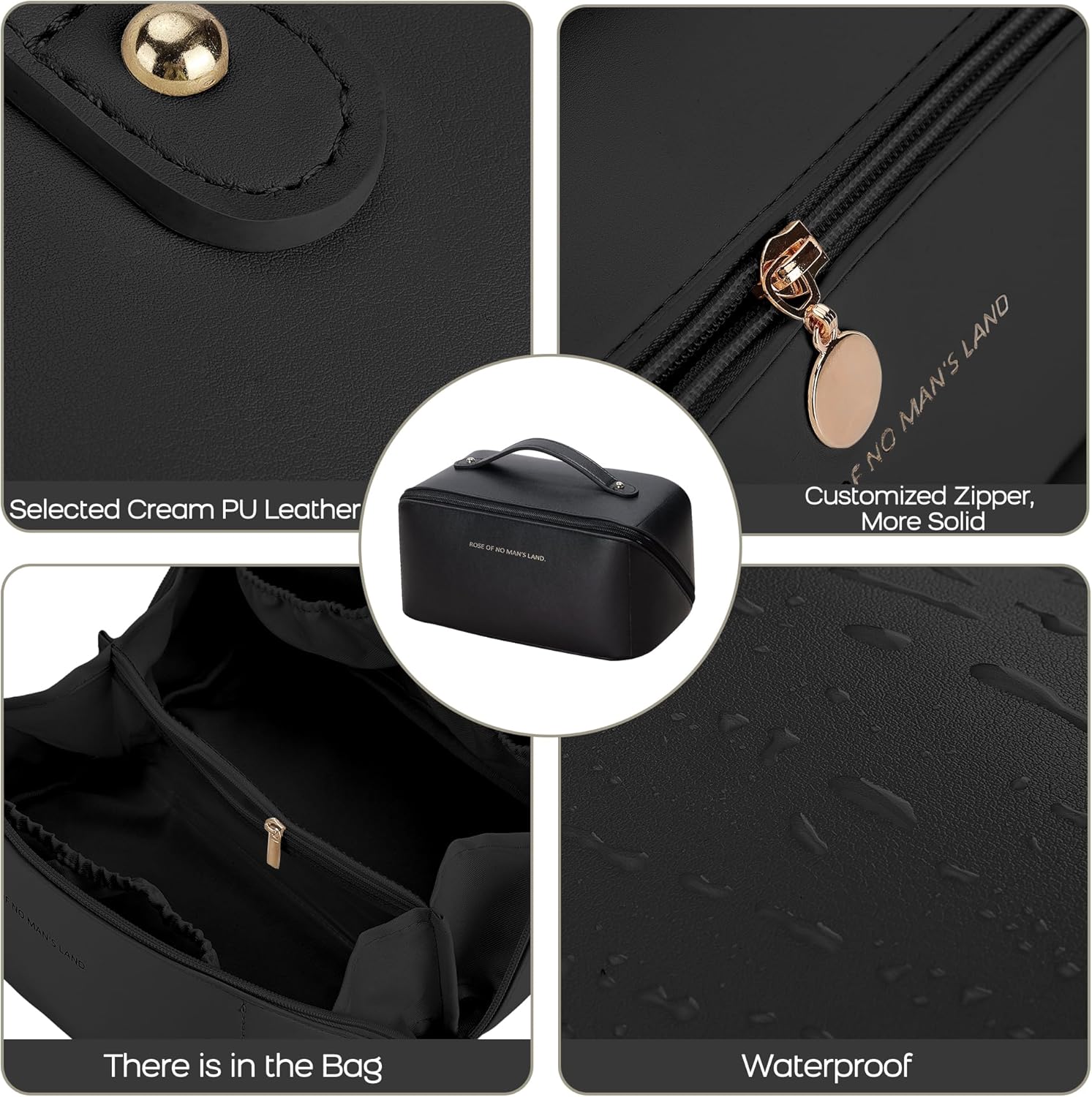 Bolsa de maquillaje de gran capacidad, bolsa de cosméticos de viaje para mujer, bolsa de maquillaje grande impermeable, bolsa de cosméticos de cuero