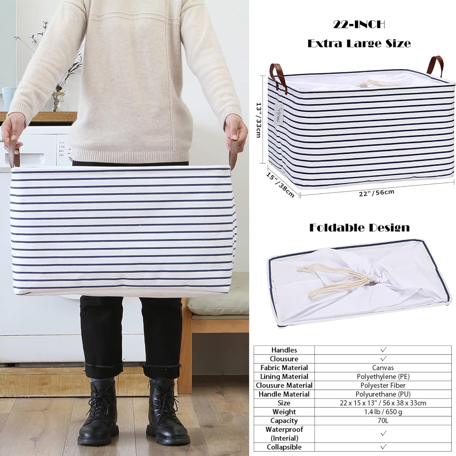 Hinwo Contenedores de almacenamiento extra grandes de 70 L, paquete de 6 organizadores y almacenamiento de ropa plegables con asas, contenedores