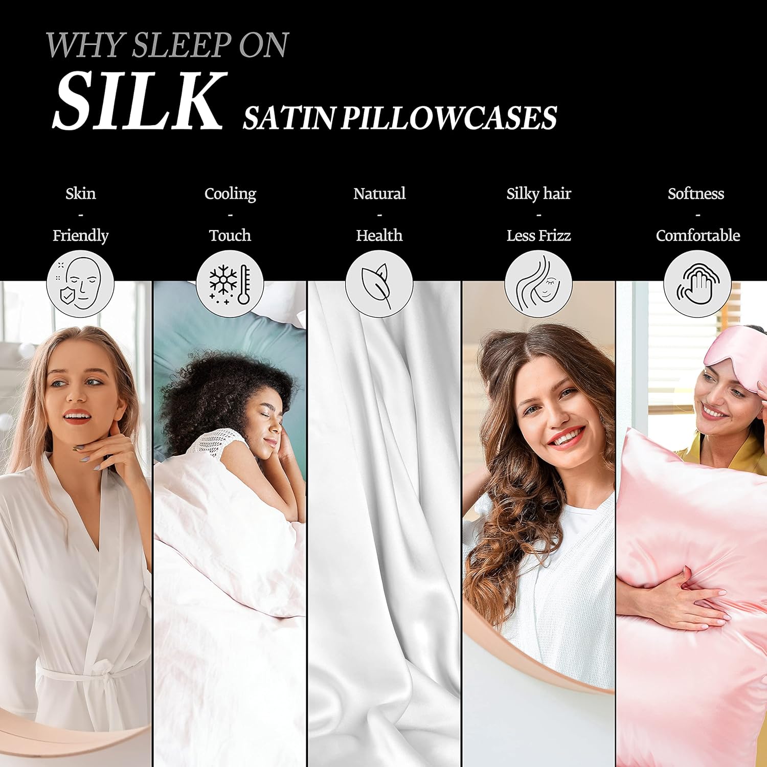 Paquete de 2 fundas de almohada de satén de seda para cabello y piel, tamaño King, funda de almohada de seda más suave y refrescante con cremallera