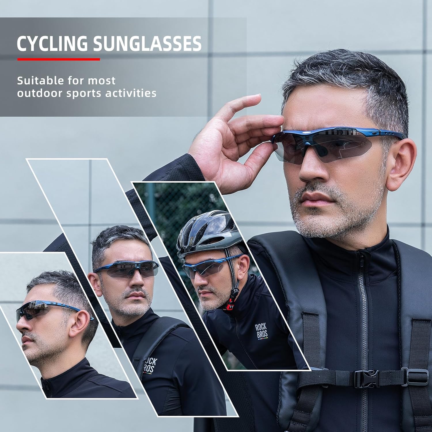 ROCKBROS Gafas de sol deportivas fotocromáticas para hombre, gafas de sol de ciclismo MTB, con banda elástica extraíble