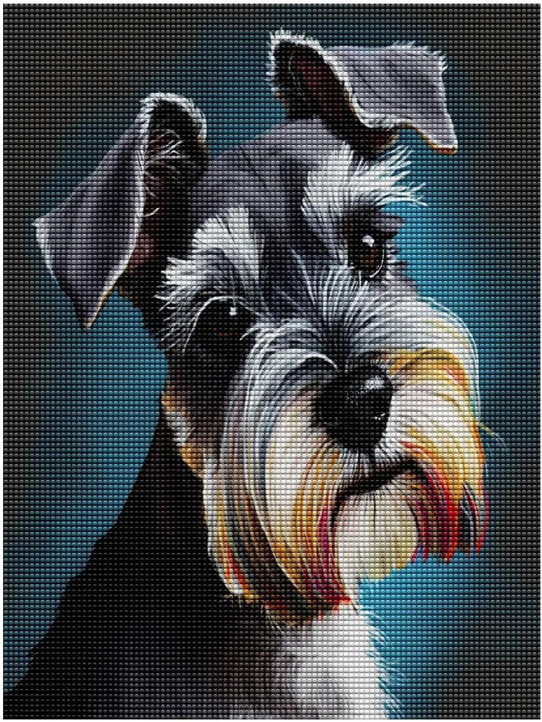 Pintura de diamantes para adultos, pintura de perro Schnauzer, arte de diamantes con accesorios y herramientas, manualidades de decoración de pared,