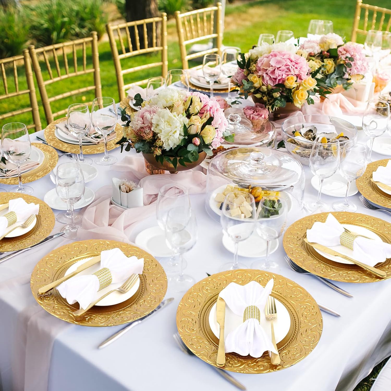 Uiifan Platos de carga antiguos a granel de plástico en relieve de 13 pulgadas, platos florales redondos para bodas, cargadores decorativos para