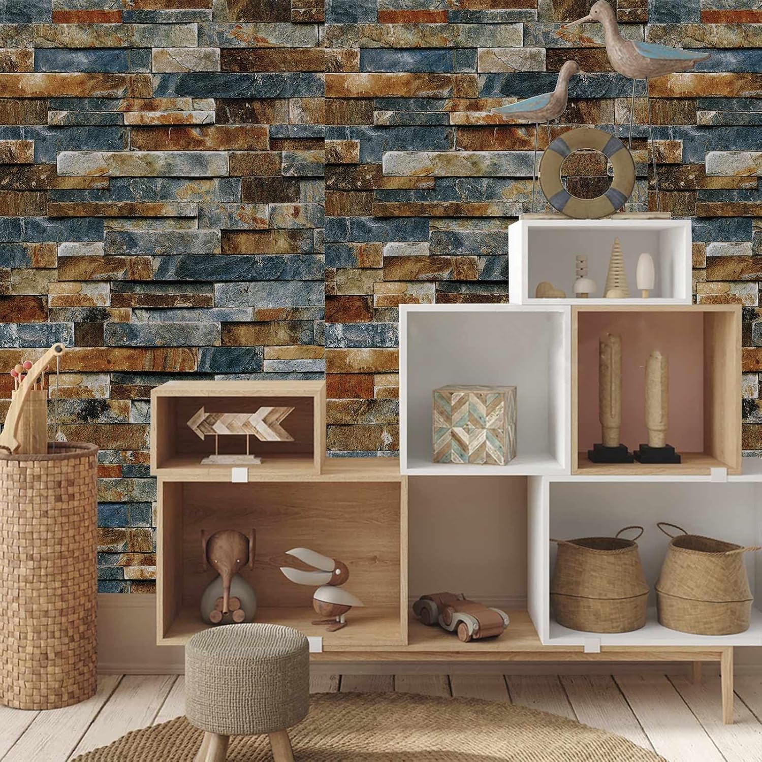 Papel tapiz de ladrillo para despegar y pegar, papel de pared extraíble retro para muebles antiguos, cubierta de papel de contacto, papel tapiz