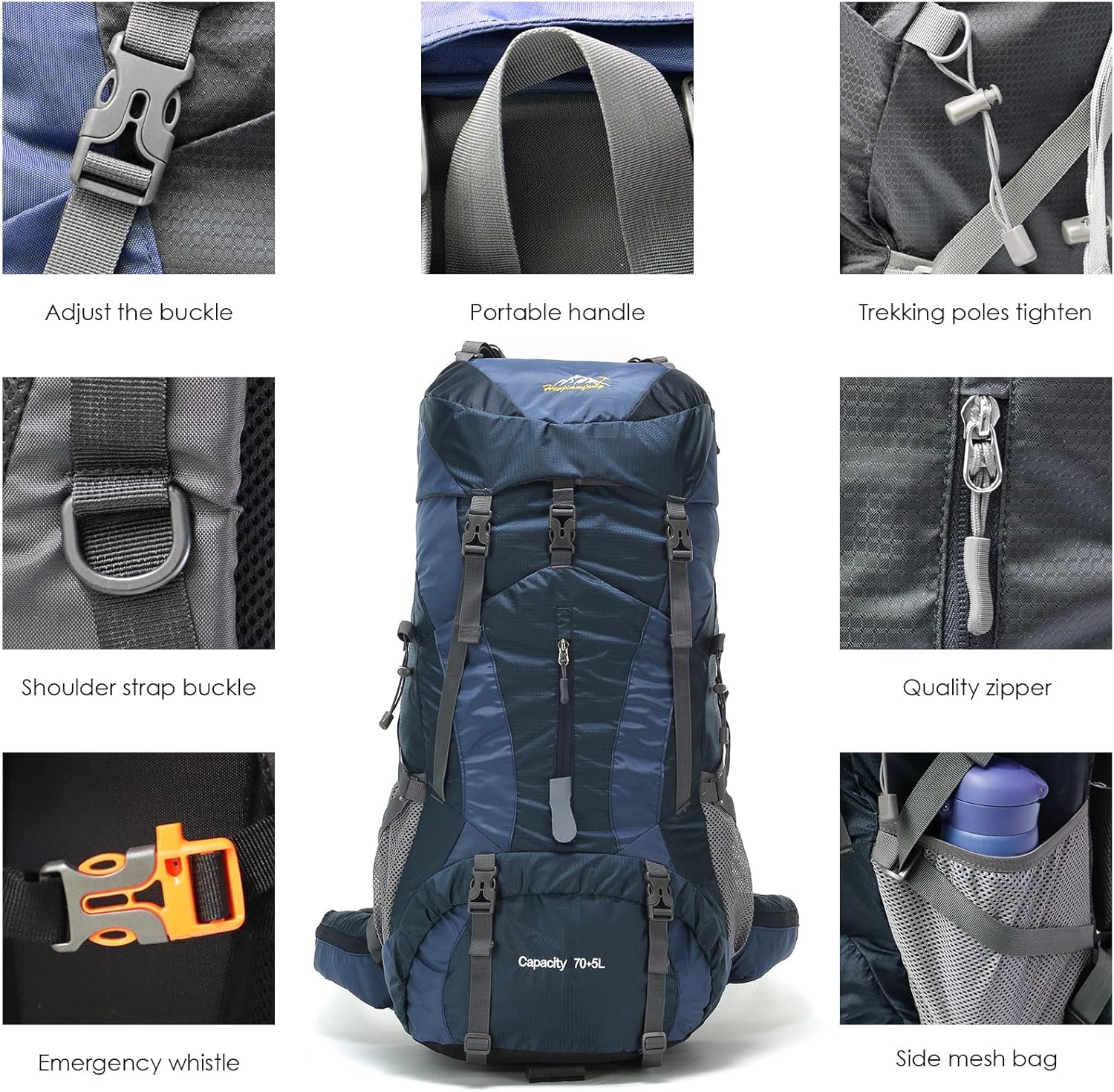 WintMing – Mochila de senderismo de 75 litros con cubierta de lluvia, impermeable, mochila de campamento, zapatos de almacén para hombres y mujeres