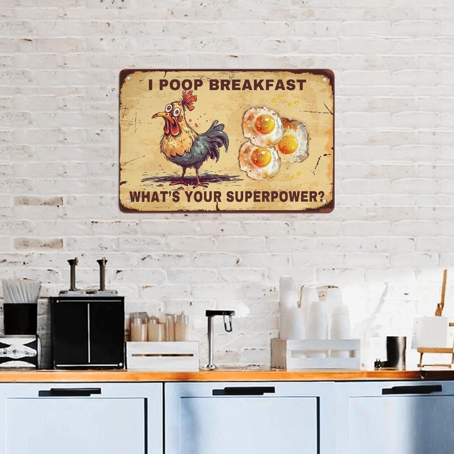 Cartel de desayuno de pollo I Poop de aluminio para colgar en la pared, decoración de arte de pollo para casa, habitación, tienda, oficina, 12 x 8