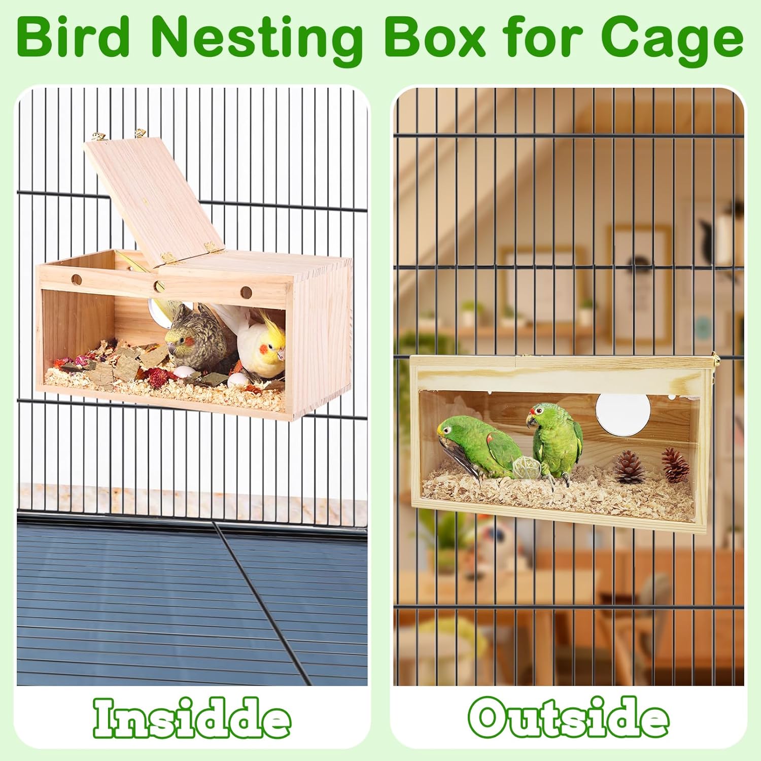 Hamiledyi Caja nido de periquitos transparente para pájaros, jaula de madera, caja de cría para agapornis, cacatúa, budgie, conure, pinzón, loro,