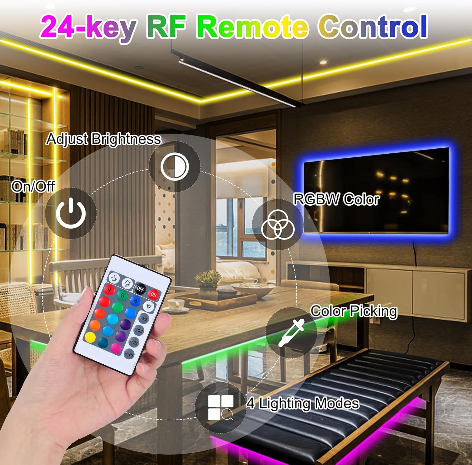 Tira de luces LED para TV, tira de luces LED alimentadas por USB de 13.12 pies para TV detrás de 32 a 65 pulgadas, luces RGB que cambian de color