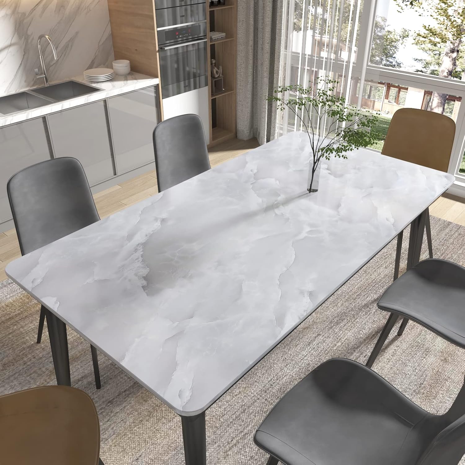 Papel de contacto de mármol gris de 35 x 196 pulgadas, papel tapiz de mármol, papel tapiz autoadhesivo para paredes de cocina, impermeable, fácil de