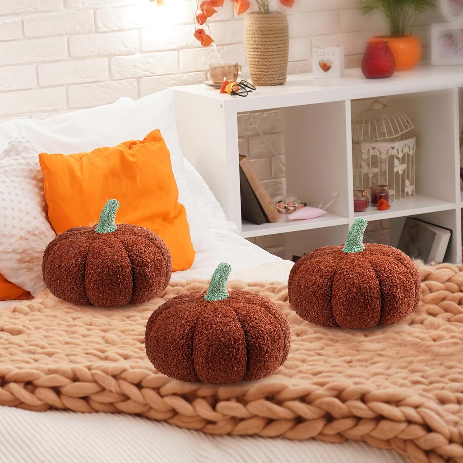 Namalu 3 cojines de calabaza de Acción de Gracias, cojines de calabaza 3D, cojín de calabaza para sofá, decoración del hogar para automóvil,