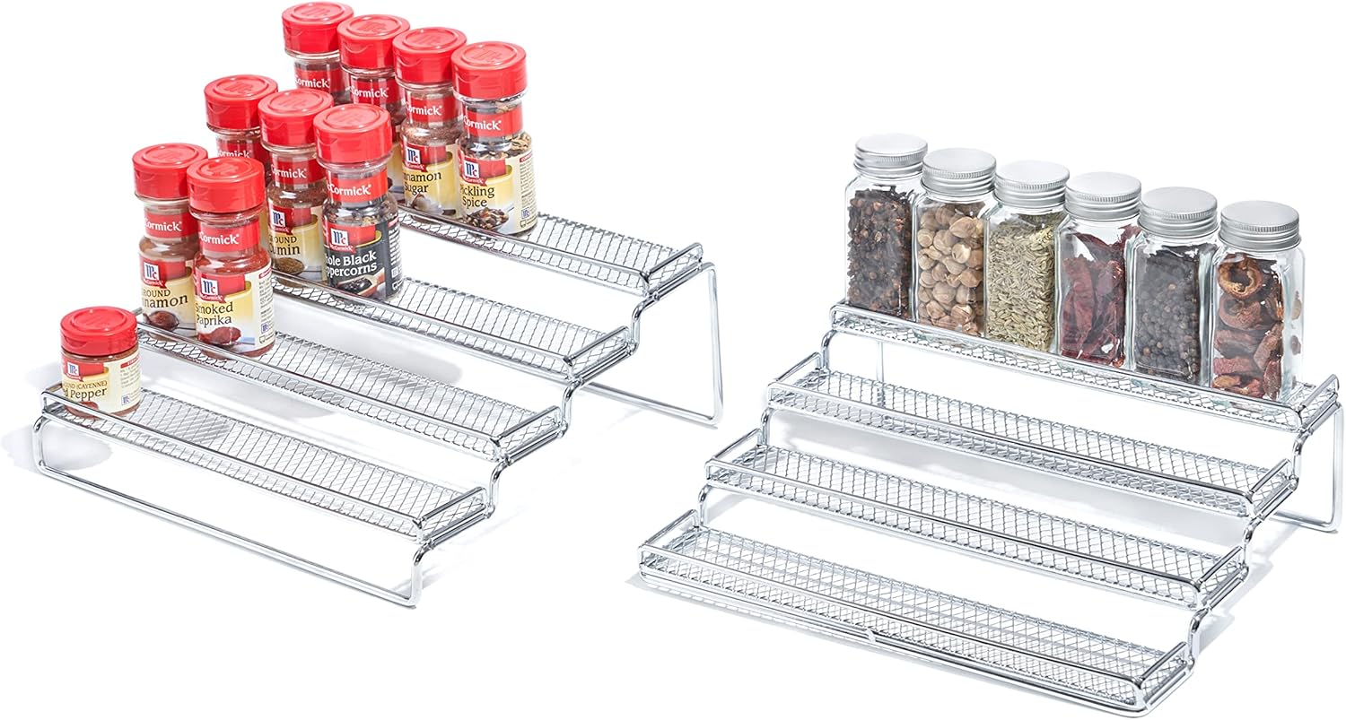 GONGSHI Organizador de especias para gabinete, organizador de condimentos de 4 niveles, estante expandible, soporte de almacenamiento de pasos,
