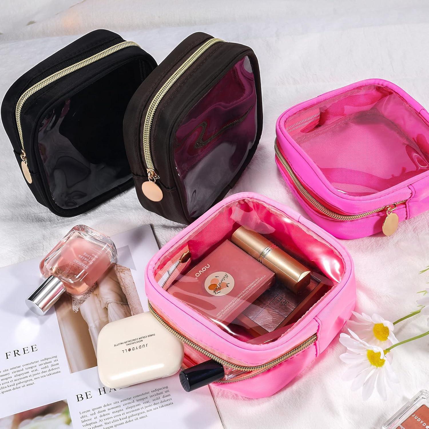 Mini bolsa de maquillaje para bolso, pequeña bolsa transparente, pequeña bolsa de cosméticos de nailon y PVC, bolsa organizadora de artículos de