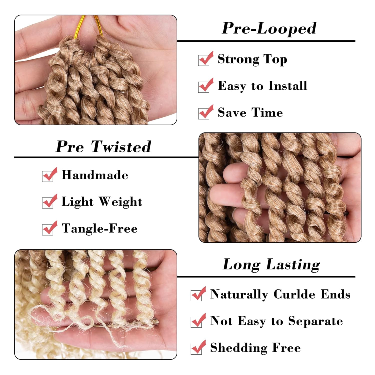 Leeven Cabello rubio degradado de 14 pulgadas, pretrenzado y trenzado de pasión, 8 paquetes de extensiones de cabello sintético bohemio para mujeres