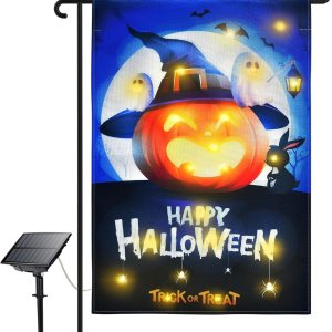 NEVIRIGE Bandera de jardín intermitente de Halloween, bonita bandera iluminada con diseño de fantasma de calabaza para decoraciones de Halloween, NEVIRIGE Bandera de jardín intermitente de Halloween, bonita bandera iluminada con diseño de fantasma de calabaza para decoraciones de Halloween,