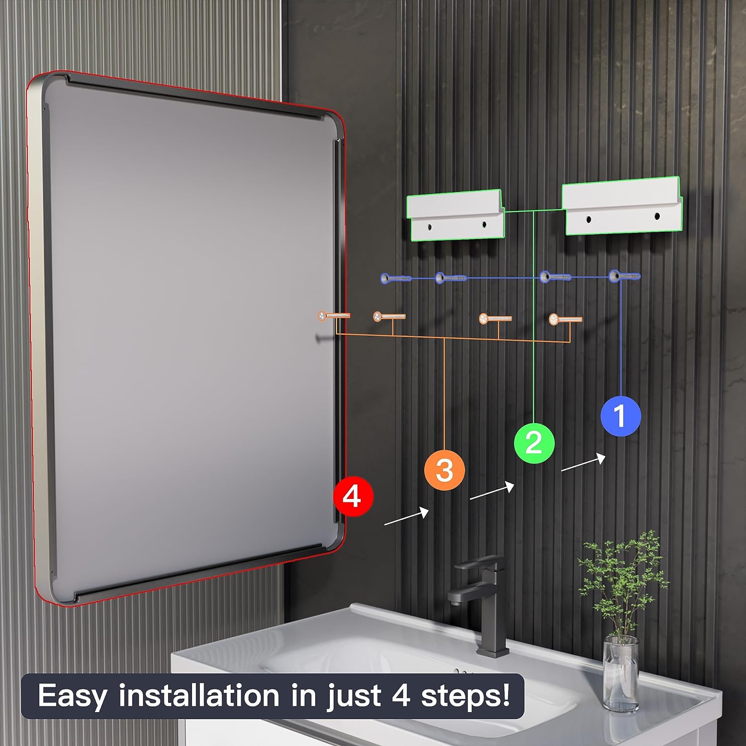Yamazakura Espejo de baño plateado para pared, 20 x 16 pulgadas, espejo de tocador de baño con marco plateado para sala de estar, dormitorio,