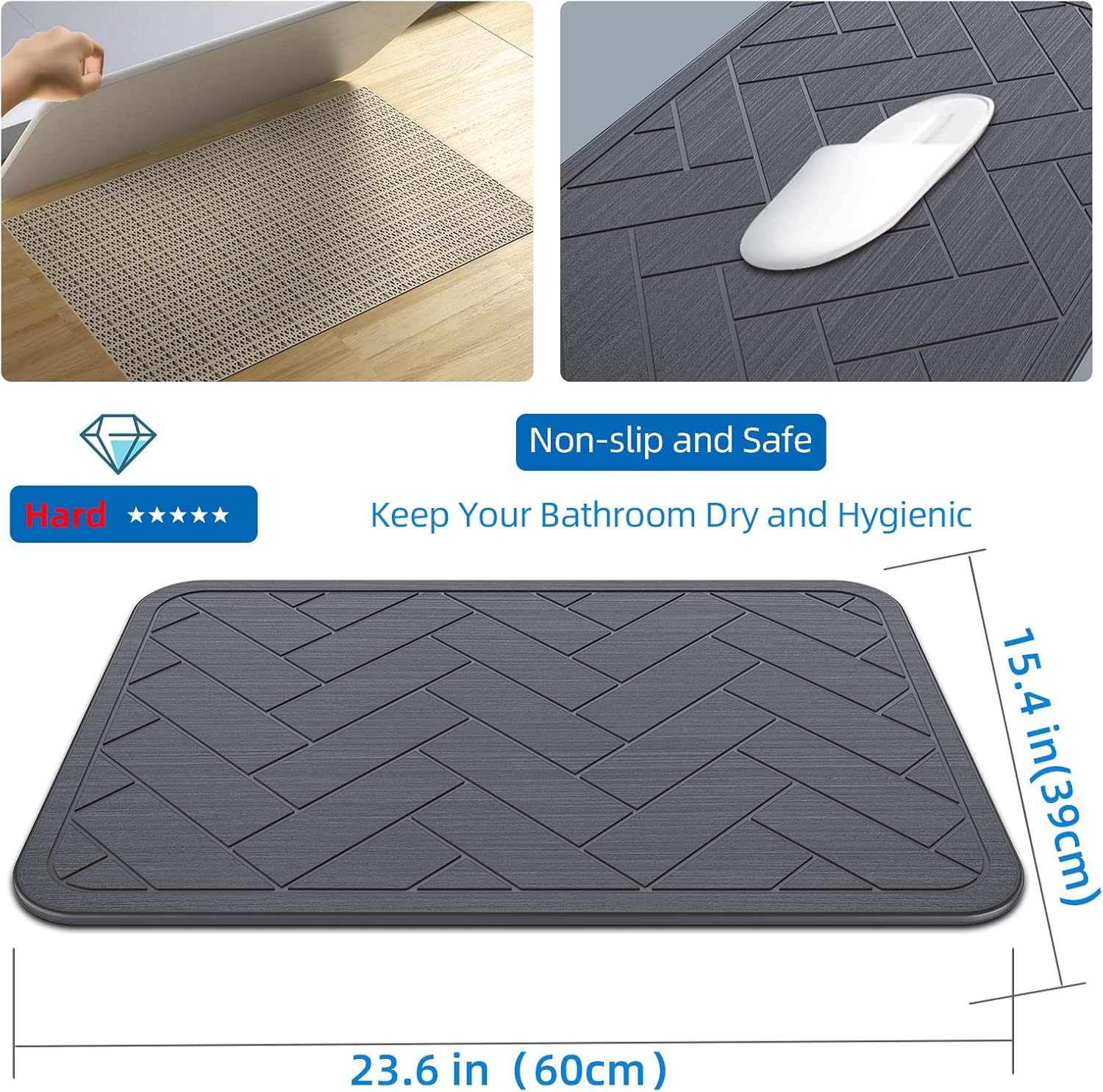 Tapetes de baño de tierra de diatomeas, secado rápido, súper absorbente, tapete de diatomita con antideslizante para suelo de baño, almohadilla